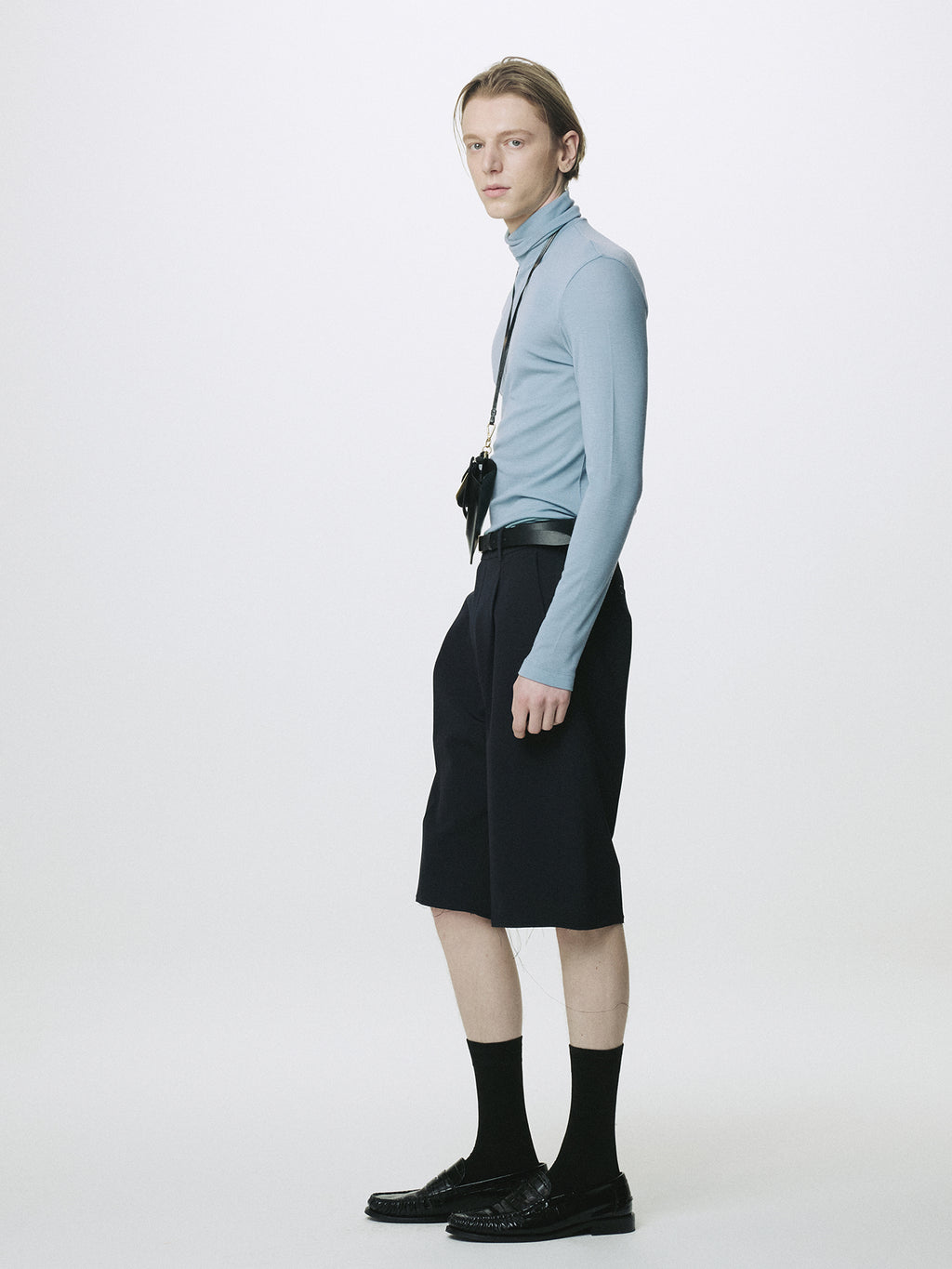LIGHT WOOL SLIM ROLL NECK (JAPANESE FABRIC)_ DUSTY BLUE