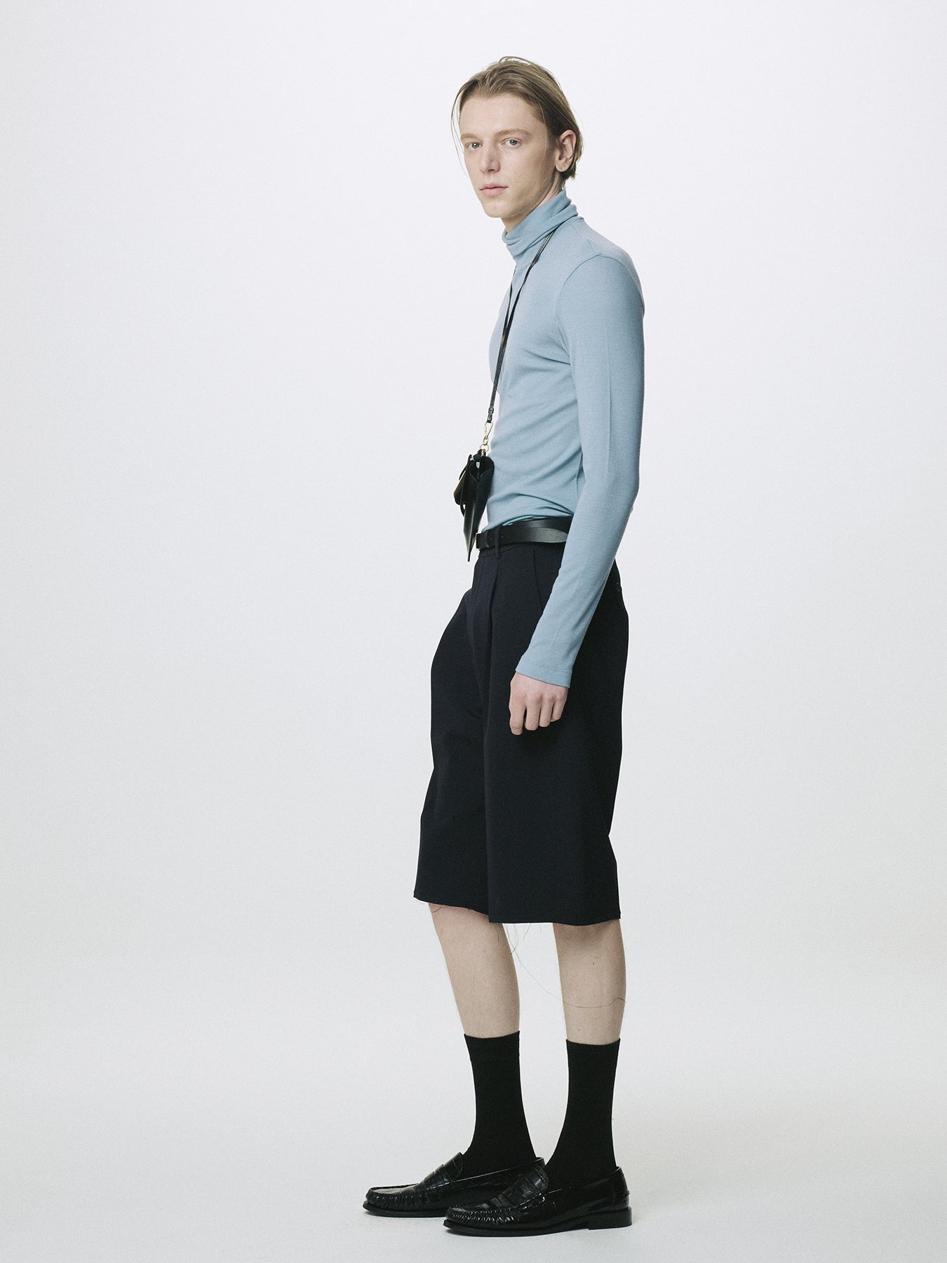 LIGHT WOOL SLIM ROLL NECK (JAPANESE FABRIC)_ DUSTY BLUE