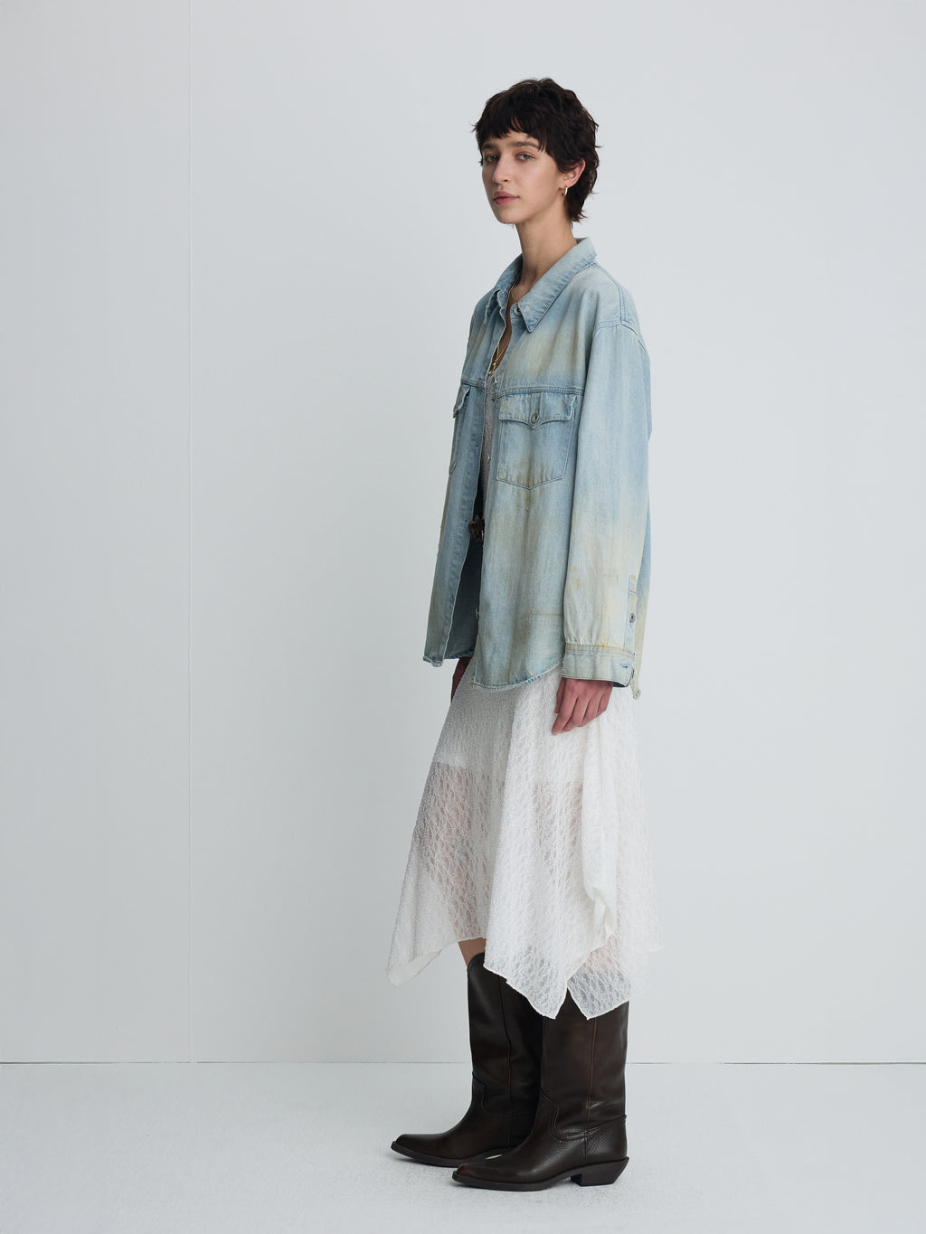 (W) HAND DISTRESSED VINTAGE RELAXED SHIRTS_ WASHED LIGHT BLUE