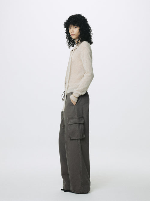 (W) COTTON DRAWSTRING CARGO TROUSERS_ PALE BROWN