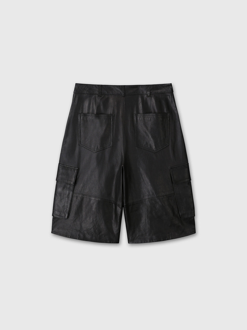 (W) LAMB LEATHER CARGO SHORTS_ BLACK