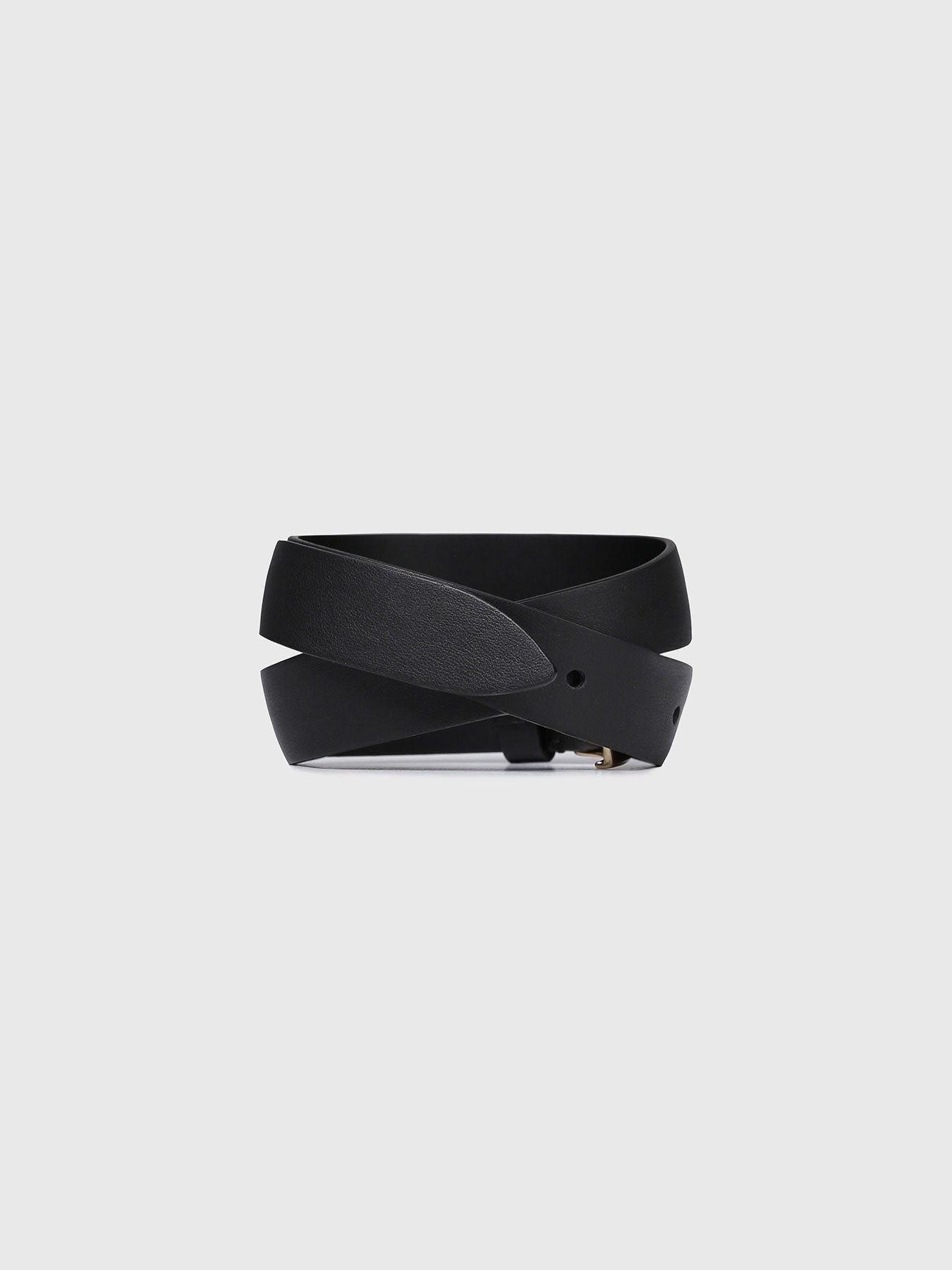 (W) GOLD TONE PLATE BUCKLE SMOOTH LEAHTER BELT_ BLACK