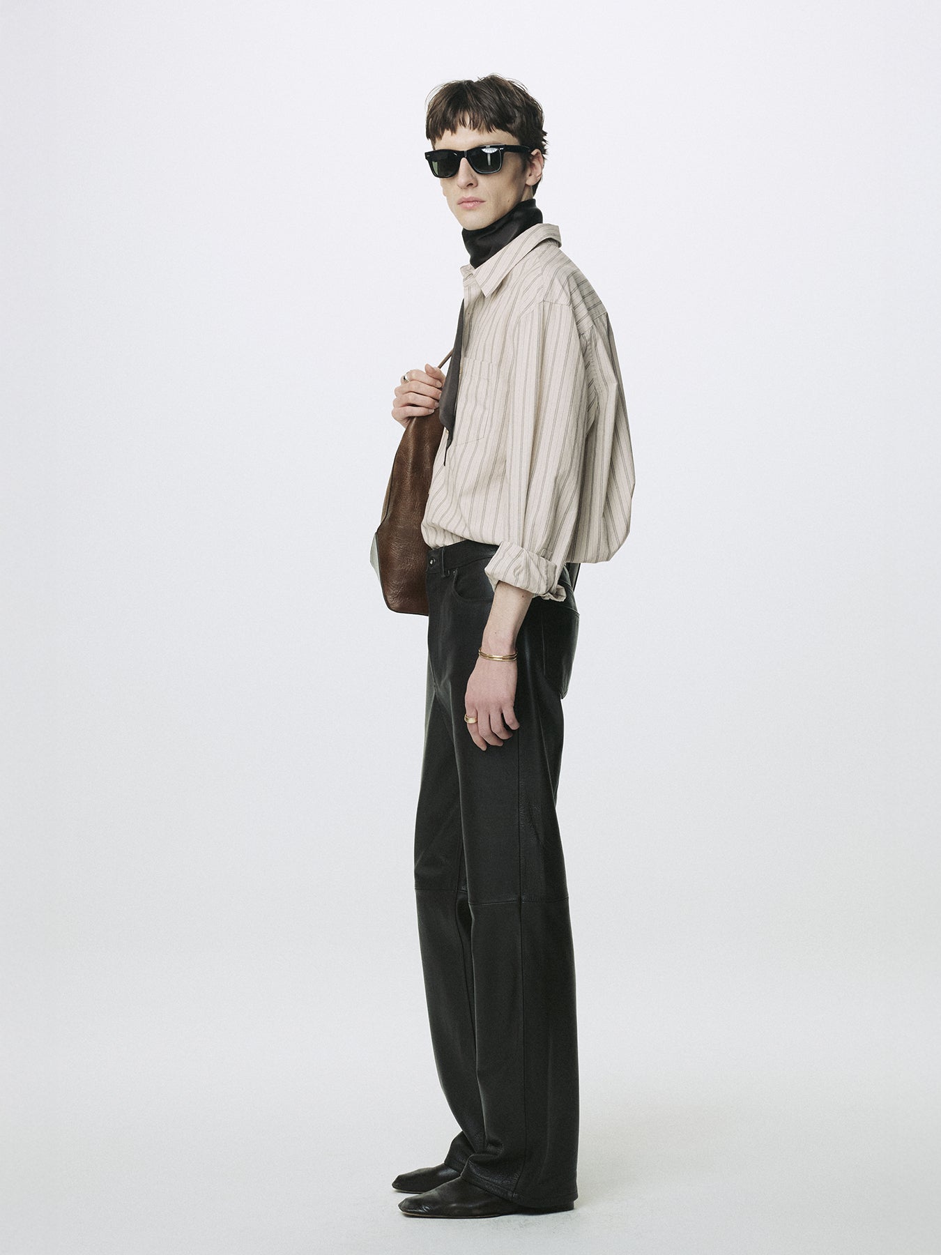 STRIPED COTTON SHIRT_ WARM GREY