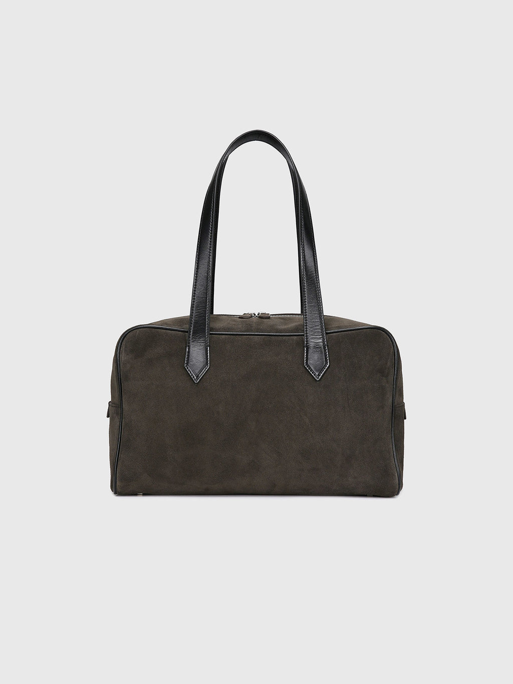 LEATHER TRIM SUEDE SQUARE VALISE BAG_ DARK PECAN