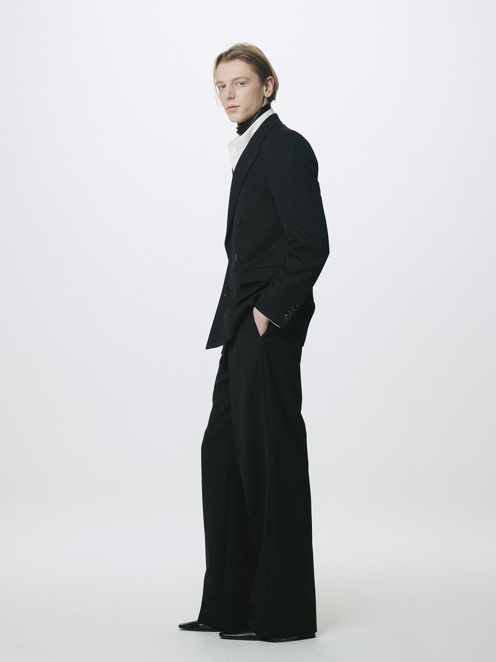 WOOL DOUBLE-PLEATED WIDE TROUSERS_ BLACK