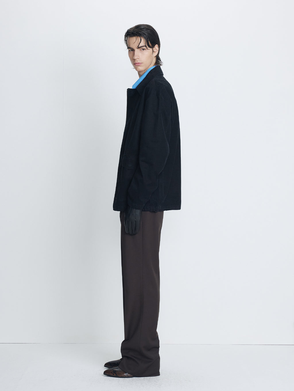 WOOL BLEND FLARED TROUSERS_ DEEP BROWN