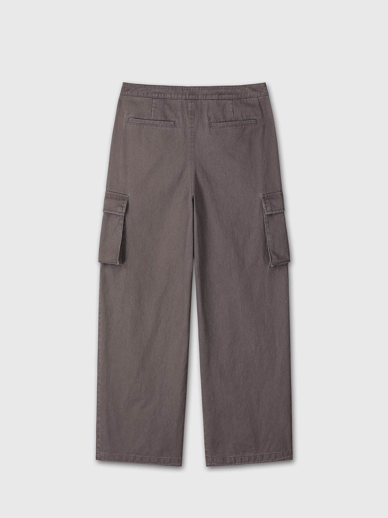 (W) COTTON DRAWSTRING CARGO TROUSERS_ PALE BROWN