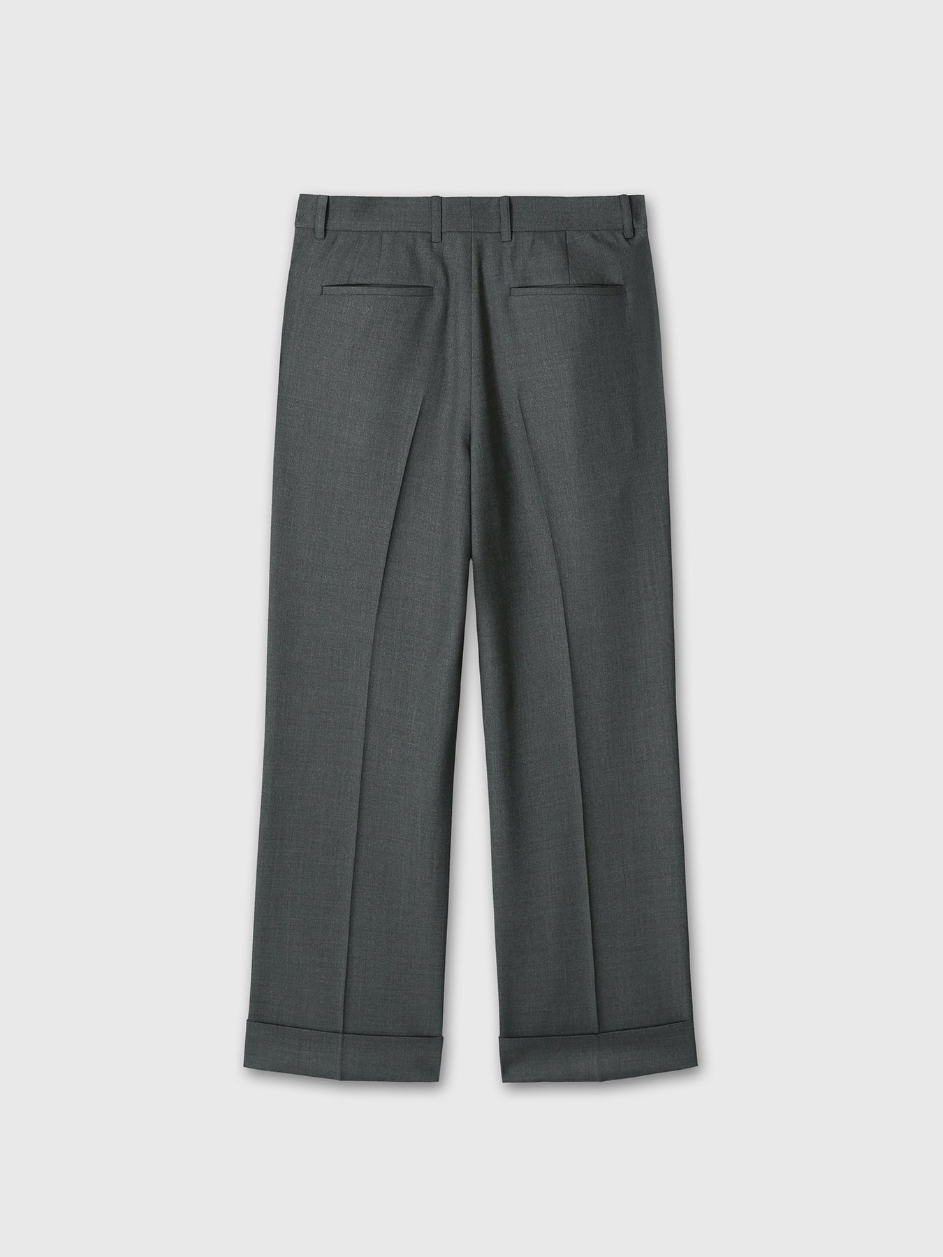 WOOL CUFFED TROUSERS_ MOSS GREY