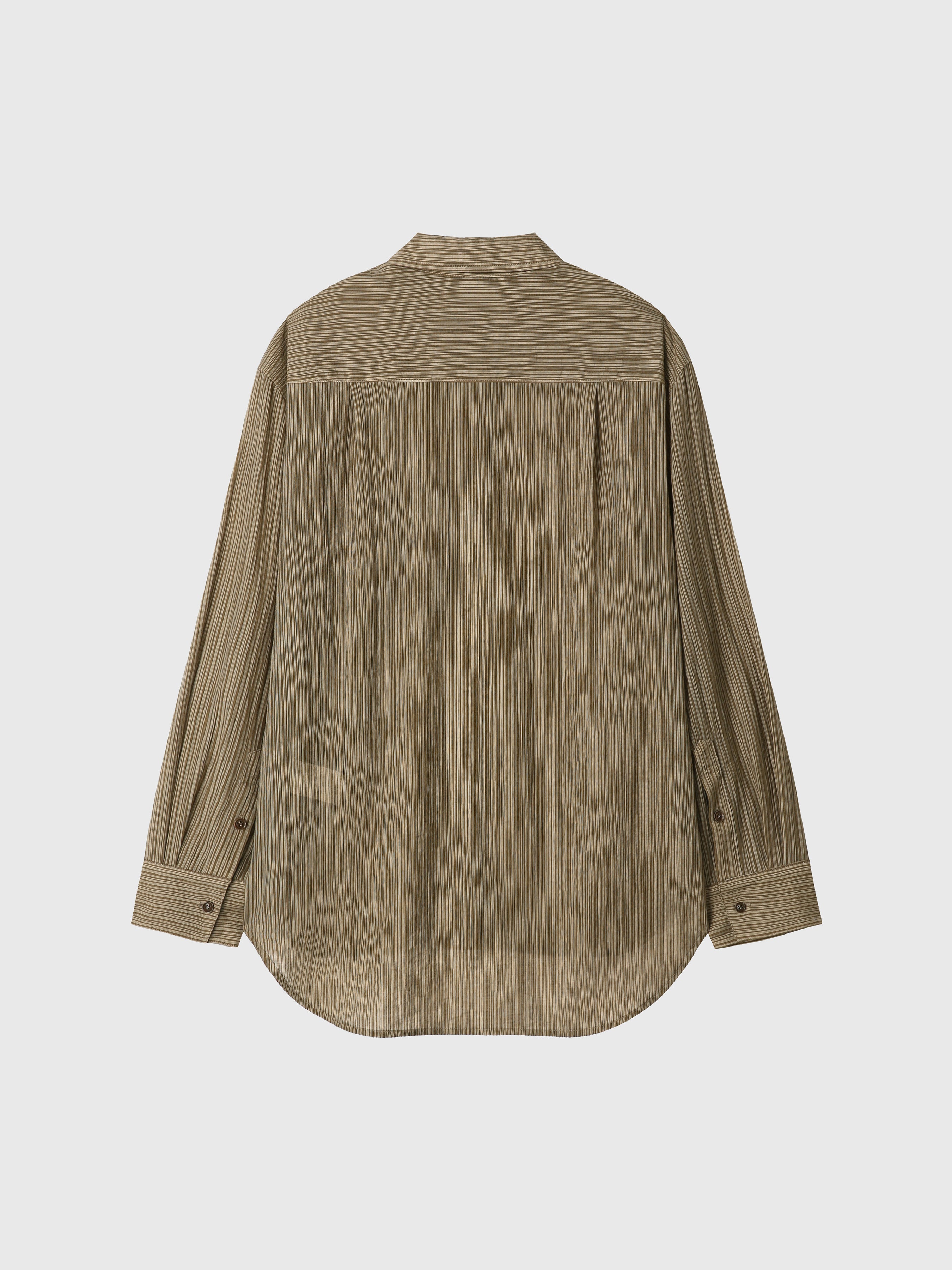 (W) LYOCELL OVERSIZED STRIPE SHIRT_ OLIVE STRIPE