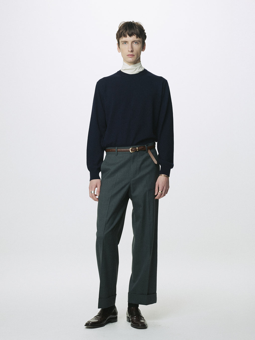 WOOL CUFFED TROUSERS_ MOSS GREY
