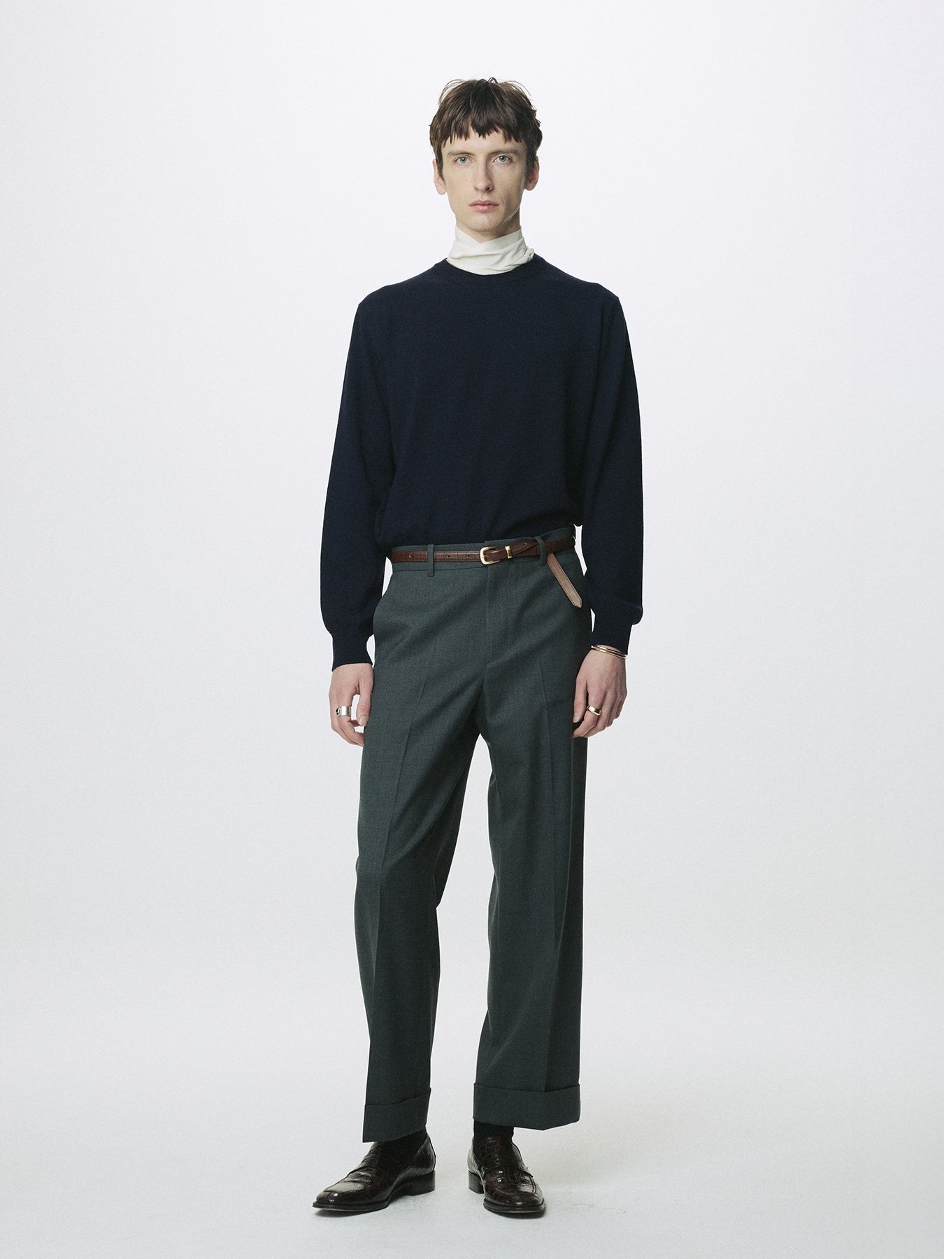 WOOL CUFFED TROUSERS_ MOSS GREY