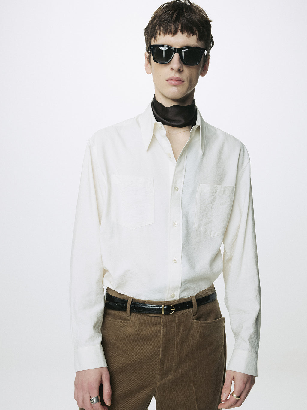 CROCODILE-EMBOSSED LEATHER BRASS BUCKLE BELT_ BLACK