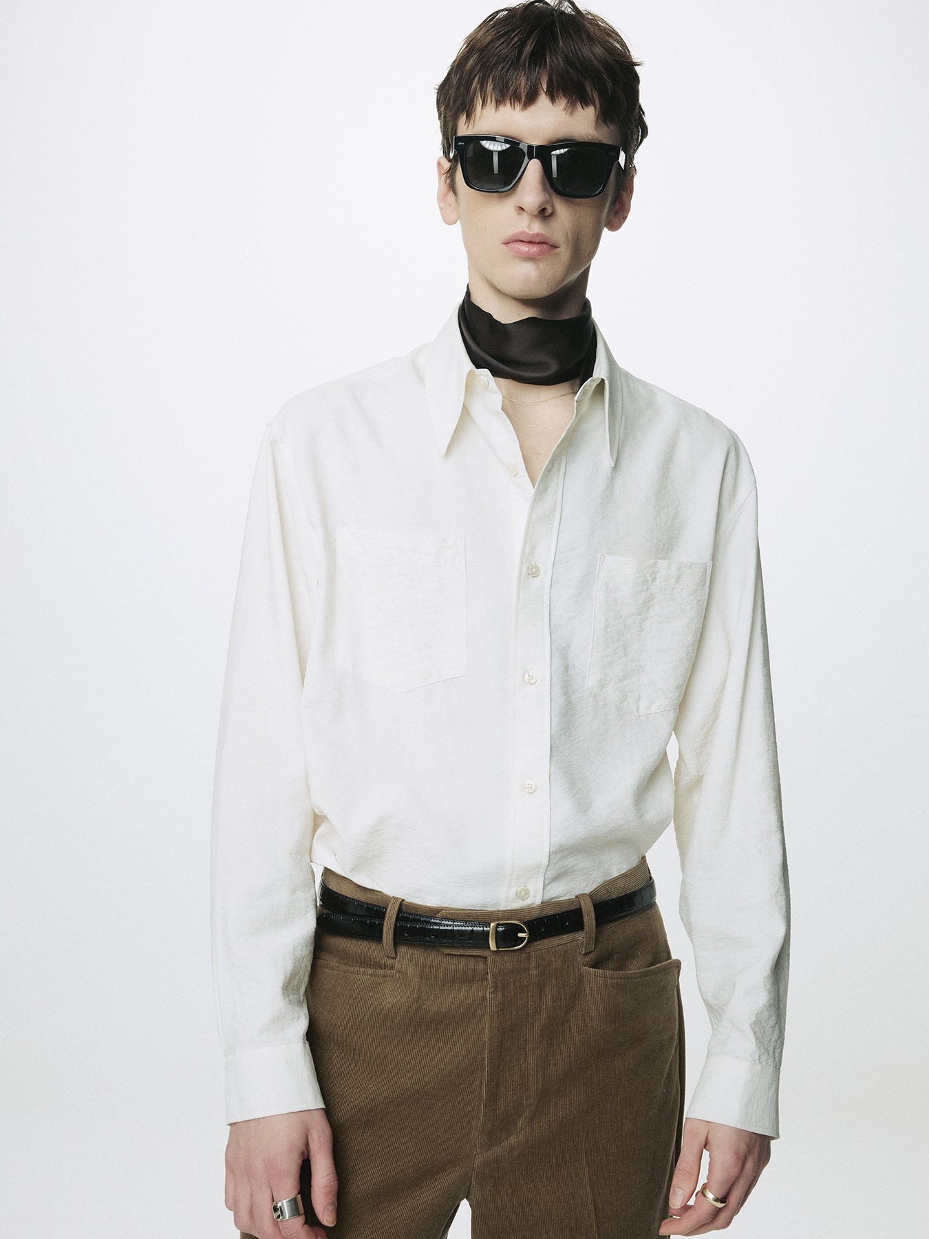 CROCODILE-EMBOSSED LEATHER BRASS BUCKLE BELT_ BLACK