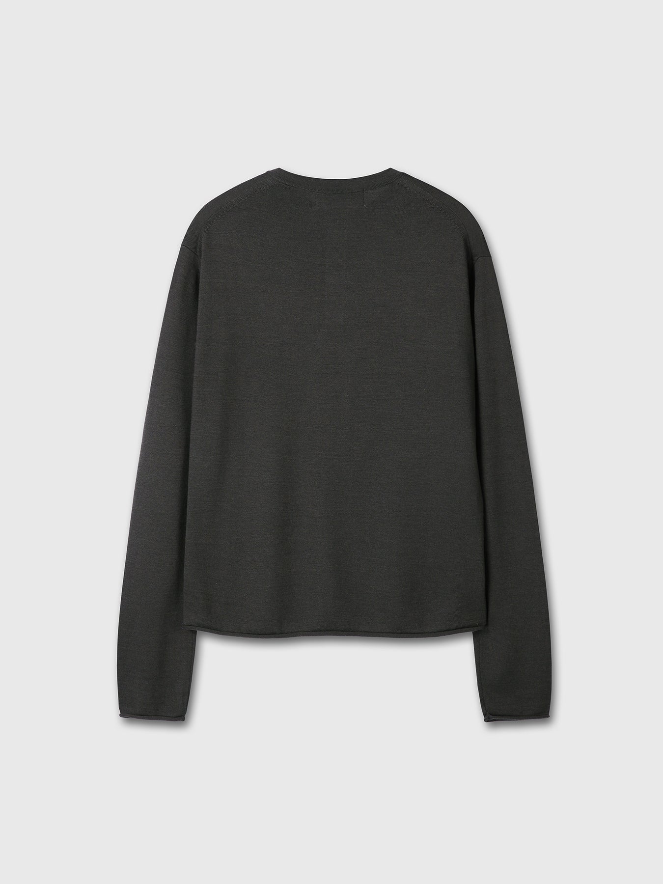 EXTRA FINE WOOL RAW HEM HENLEY NECK KNIT_ ANTHRACITE