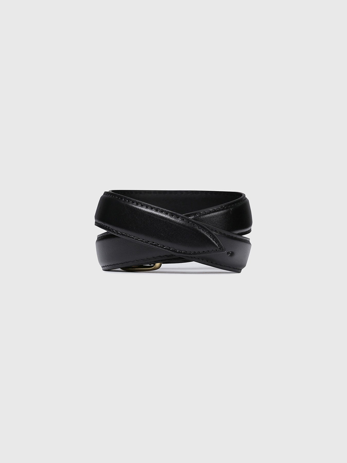(W) OVAL GOLDEN BRASS BUCKLE LEATHER BELT_ BLACK
