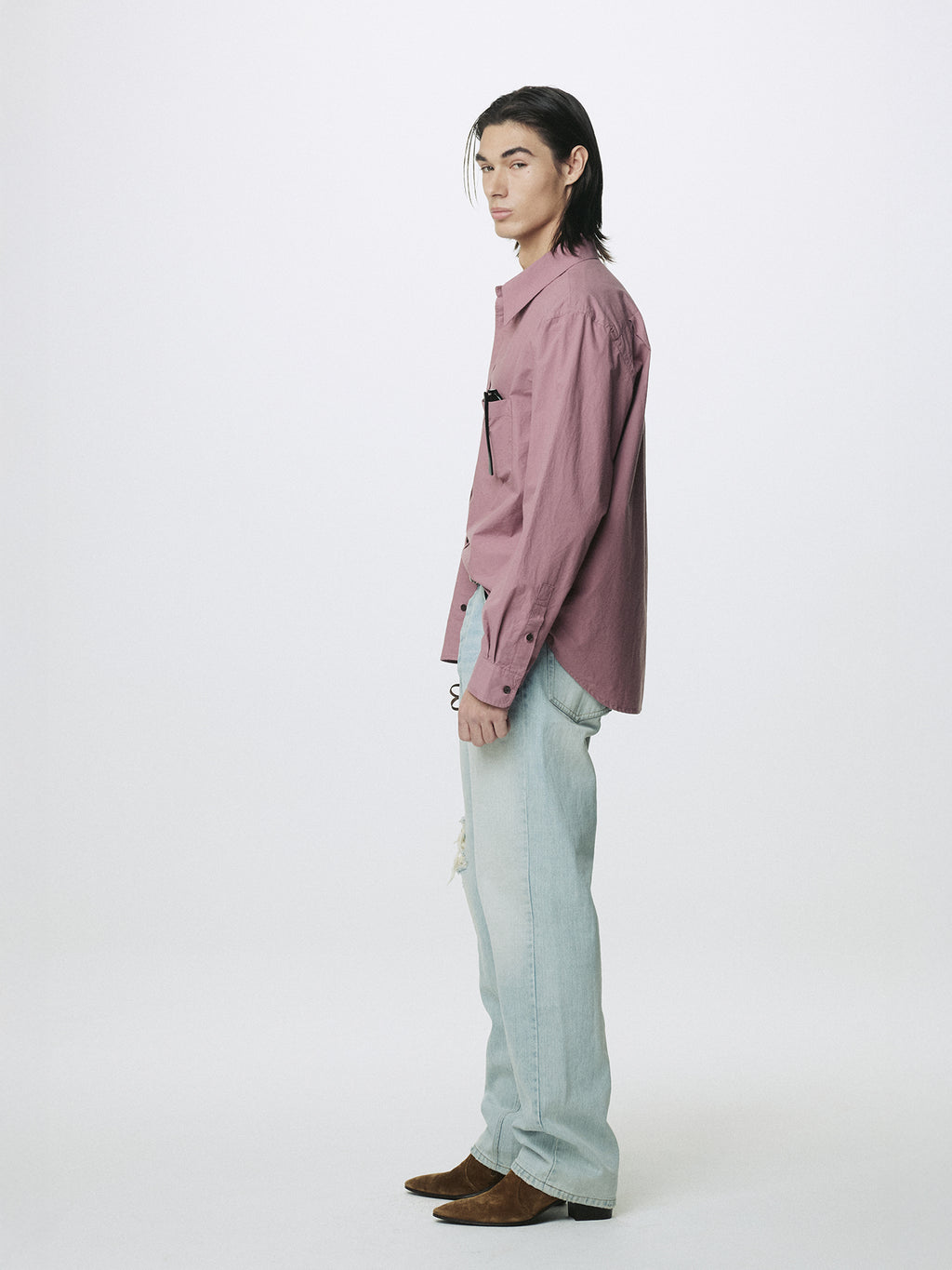 DISTRESSED LOOSE STRAIGHT DENIM JEANS_ LIGHT BLUE