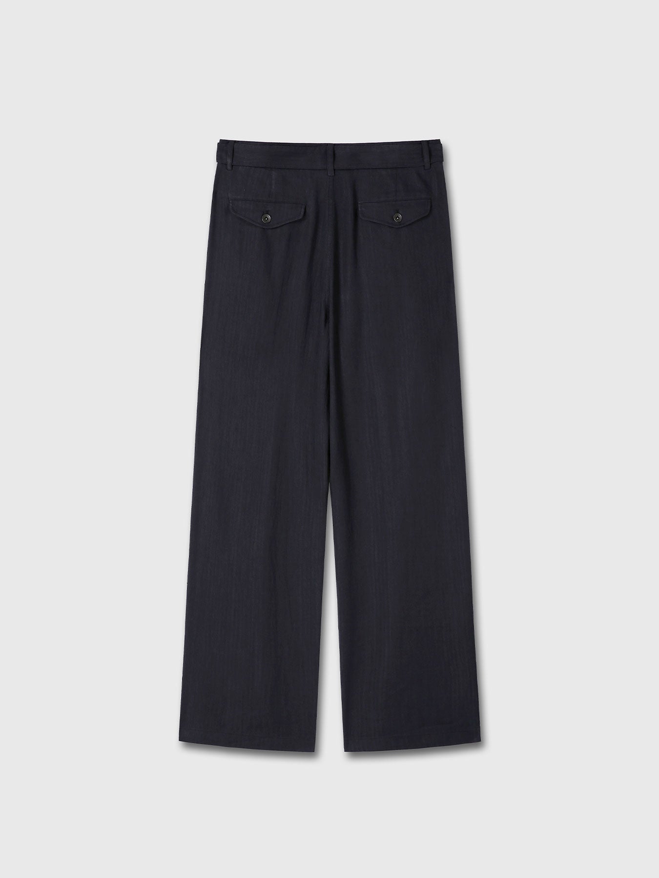 WASHED LINEN BELTED PANTS (ITALIAN FABRIC)_ DARK NAVY