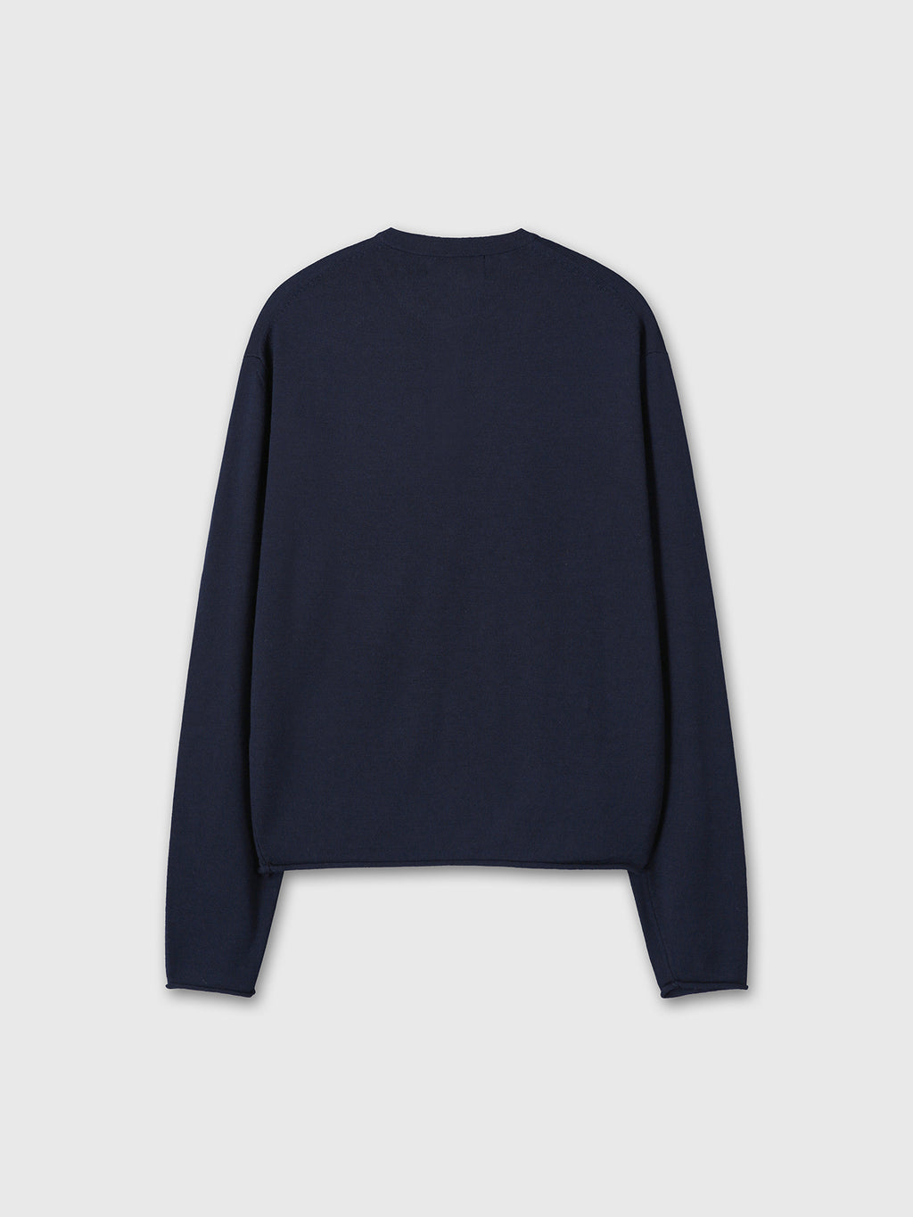 EXTRA FINE WOOL RAW HEM HENLEY NECK KNIT_ NAVY
