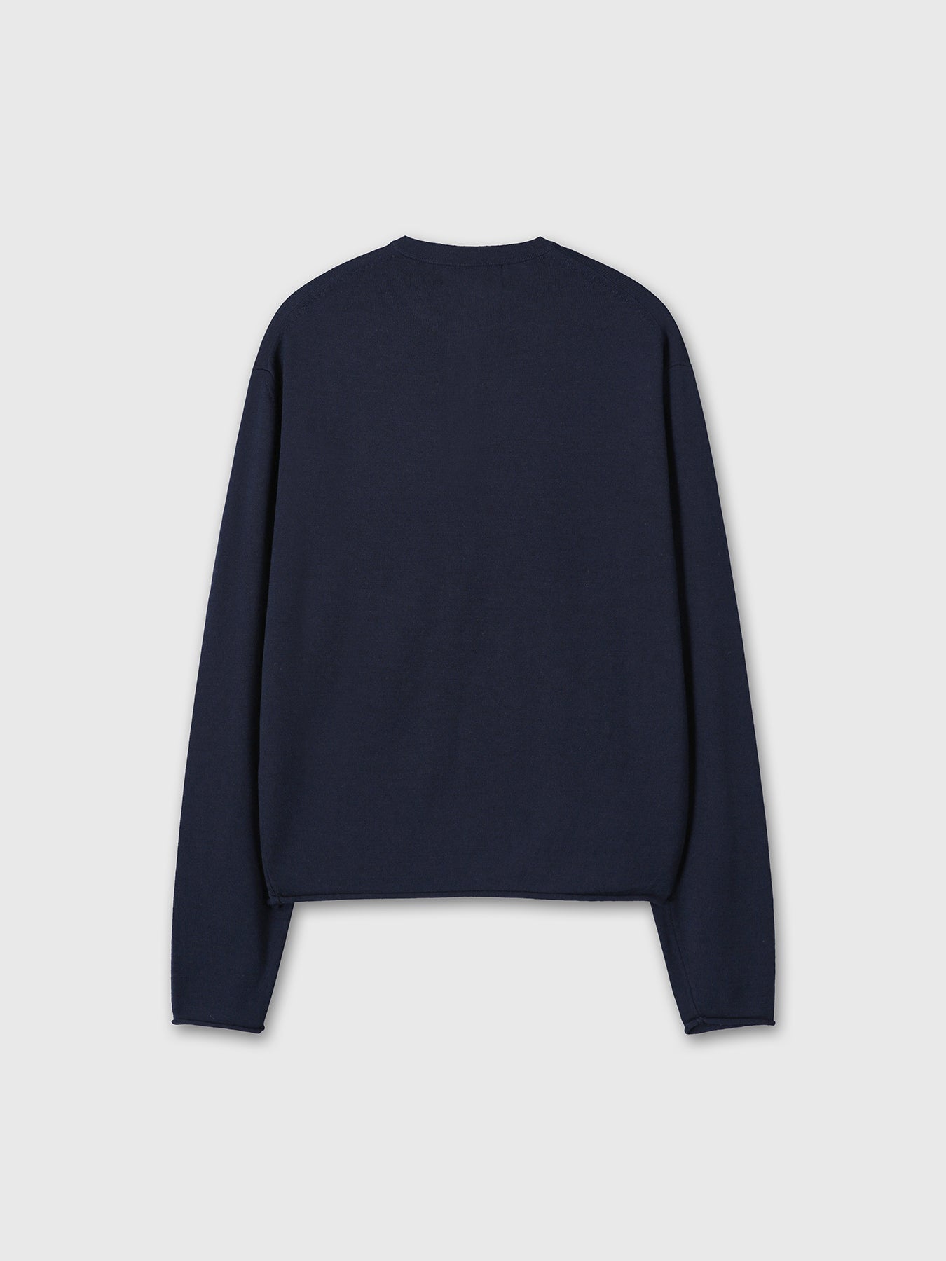 EXTRA FINE WOOL RAW HEM HENLEY NECK KNIT_ NAVY