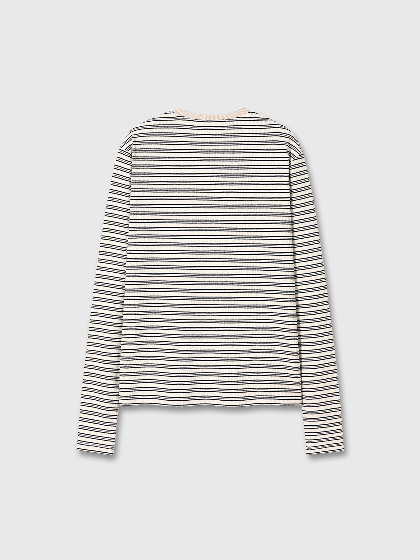 STRIPED LONG SLEEVE TOP_ CREAM/BLACK