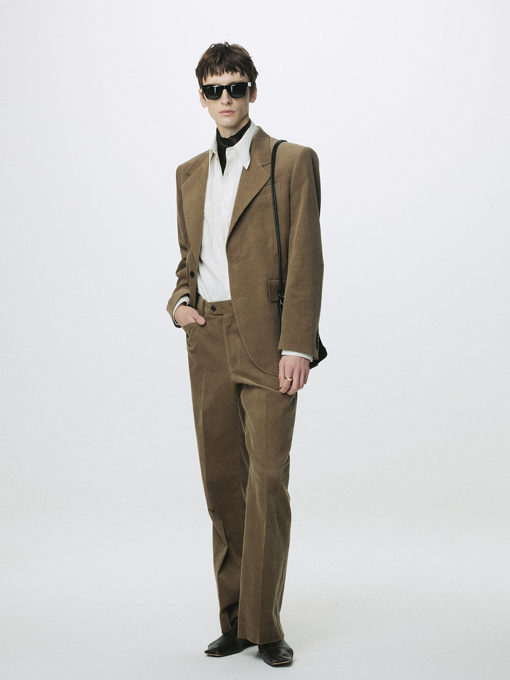 CORDUROY FLARED TROUSERS_ BEIGE TAUPE