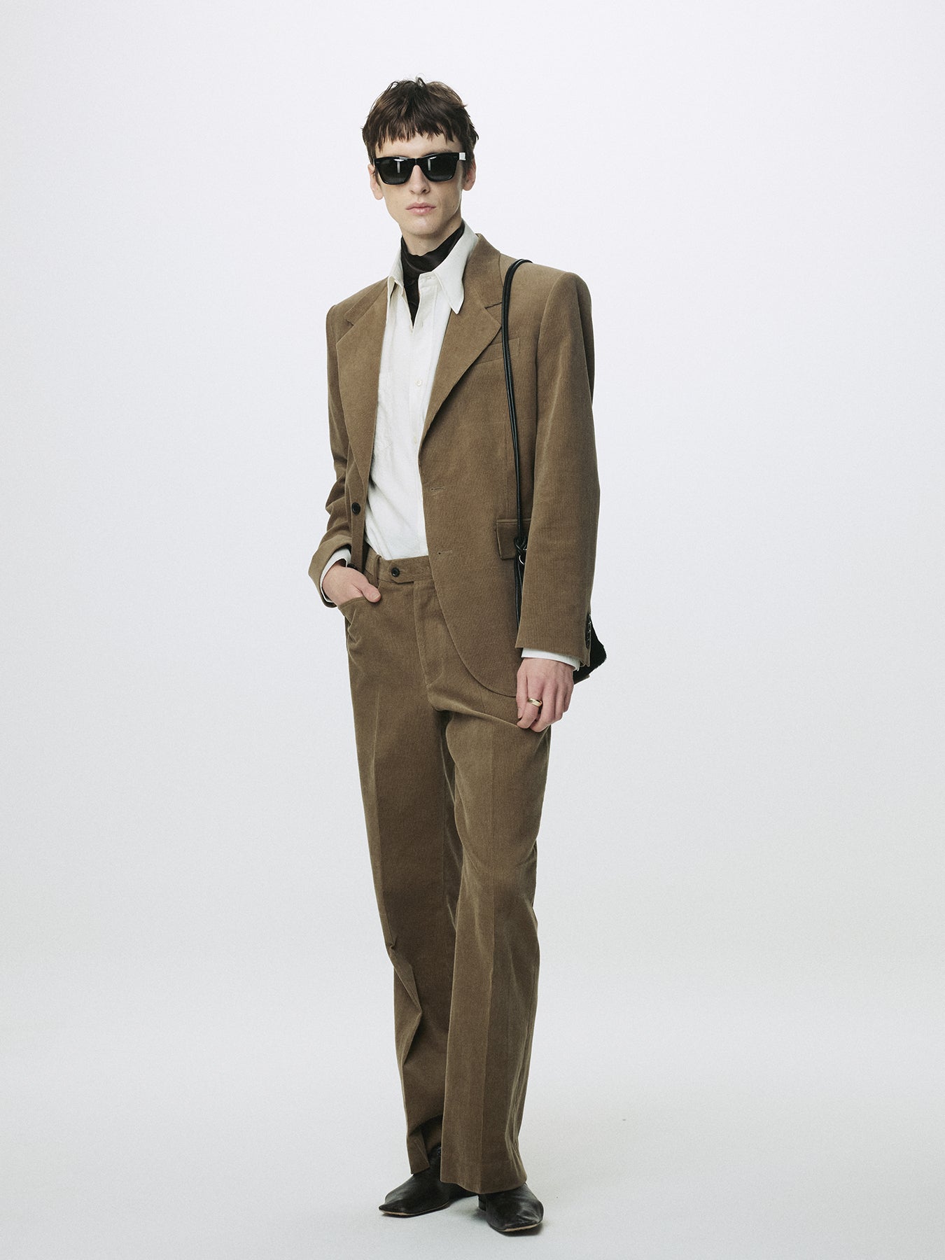CORDUROY FLARED TROUSERS_ BEIGE TAUPE