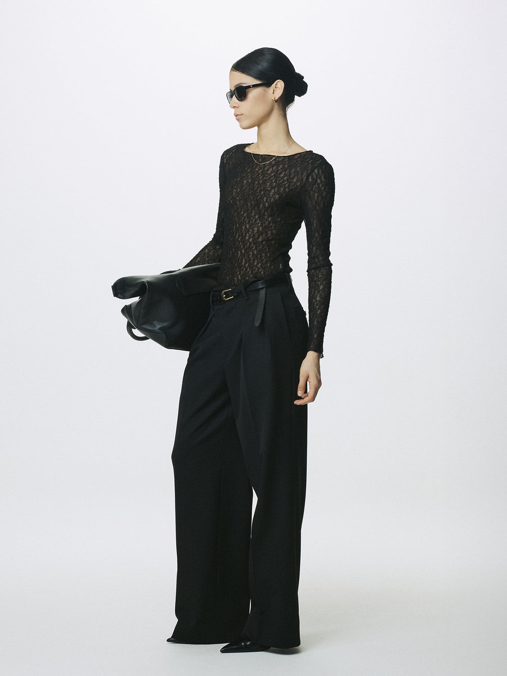 (W) WOOL DOUBLE-PLEATED WIDE TROUSERS_ BLACK