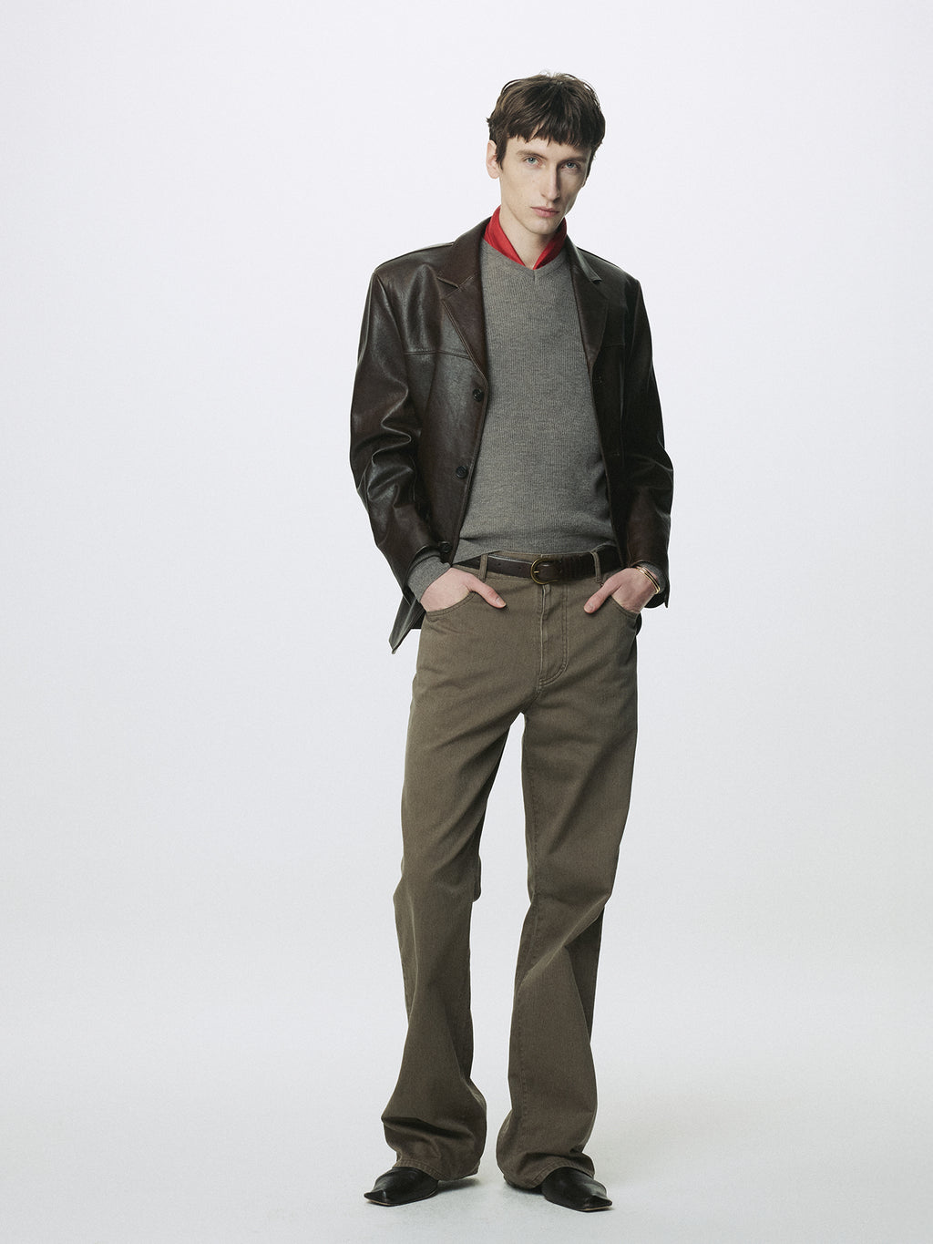 VEGETABLE LAMB LEATHER BLAZER JACKET_ BROWN