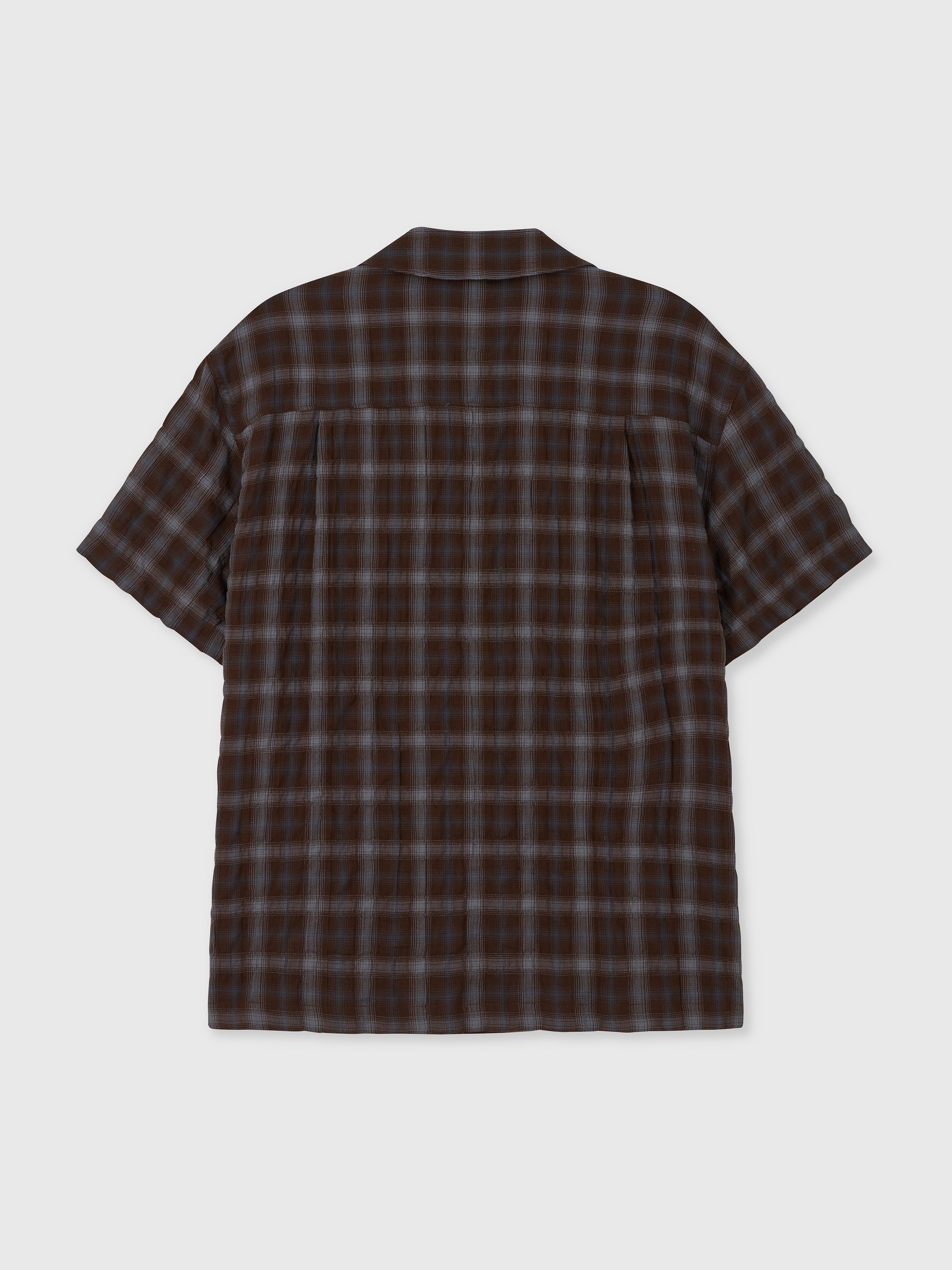 CHECKED COTTON PEARL SNAP SHIRT_ UMBER/SLATE BLUE