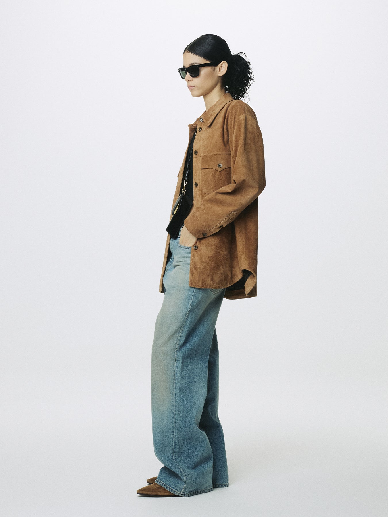 (W) WESTERN SUEDE OVERSHIRT_ TOBACCO