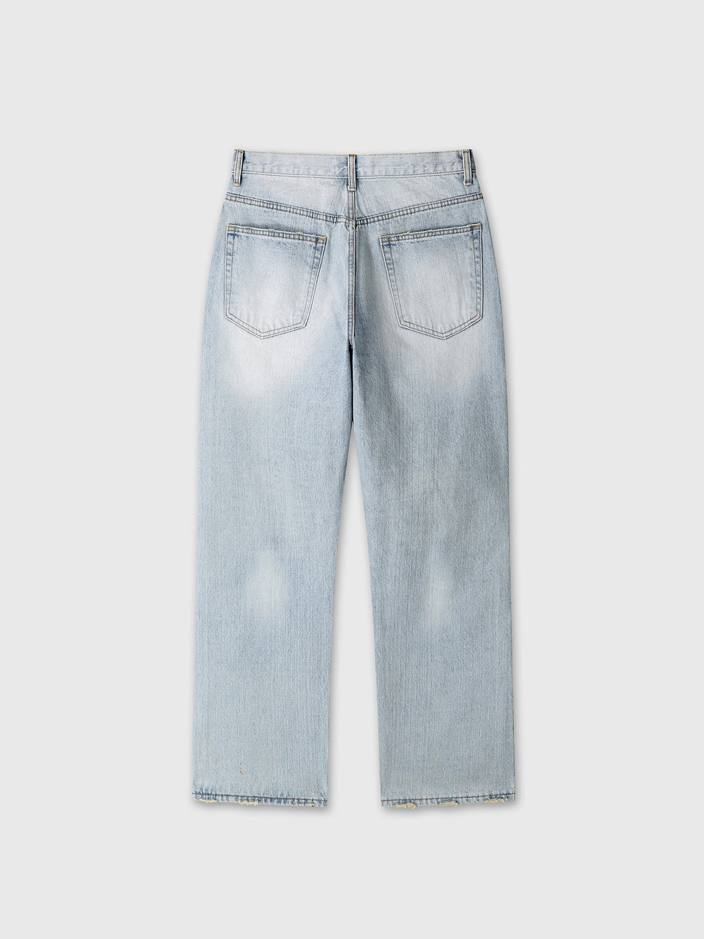 DISTRESSED LOOSE STRAIGHT DENIM JEANS_ LIGHT BLUE