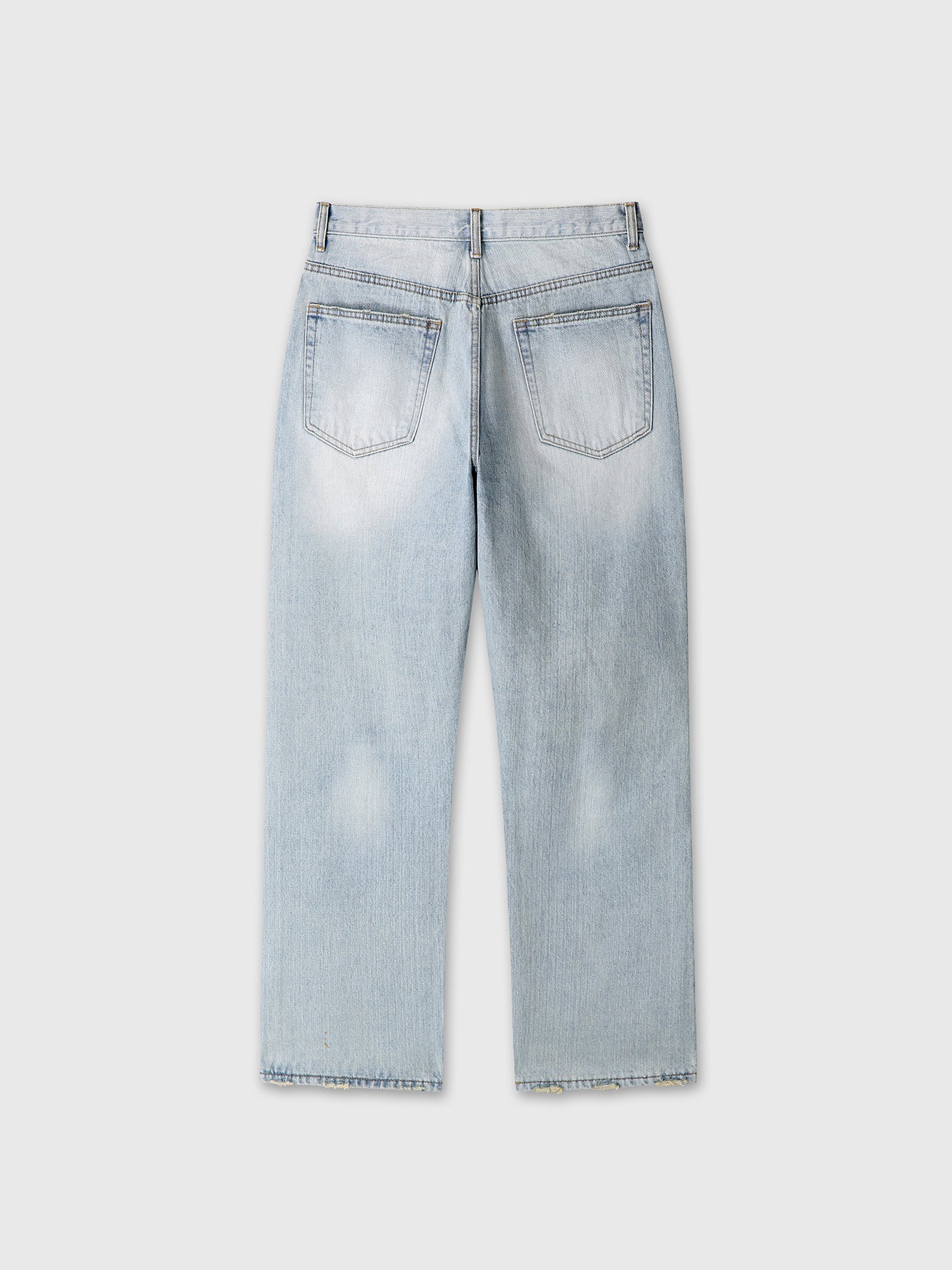 DISTRESSED LOOSE STRAIGHT DENIM JEANS_ LIGHT BLUE
