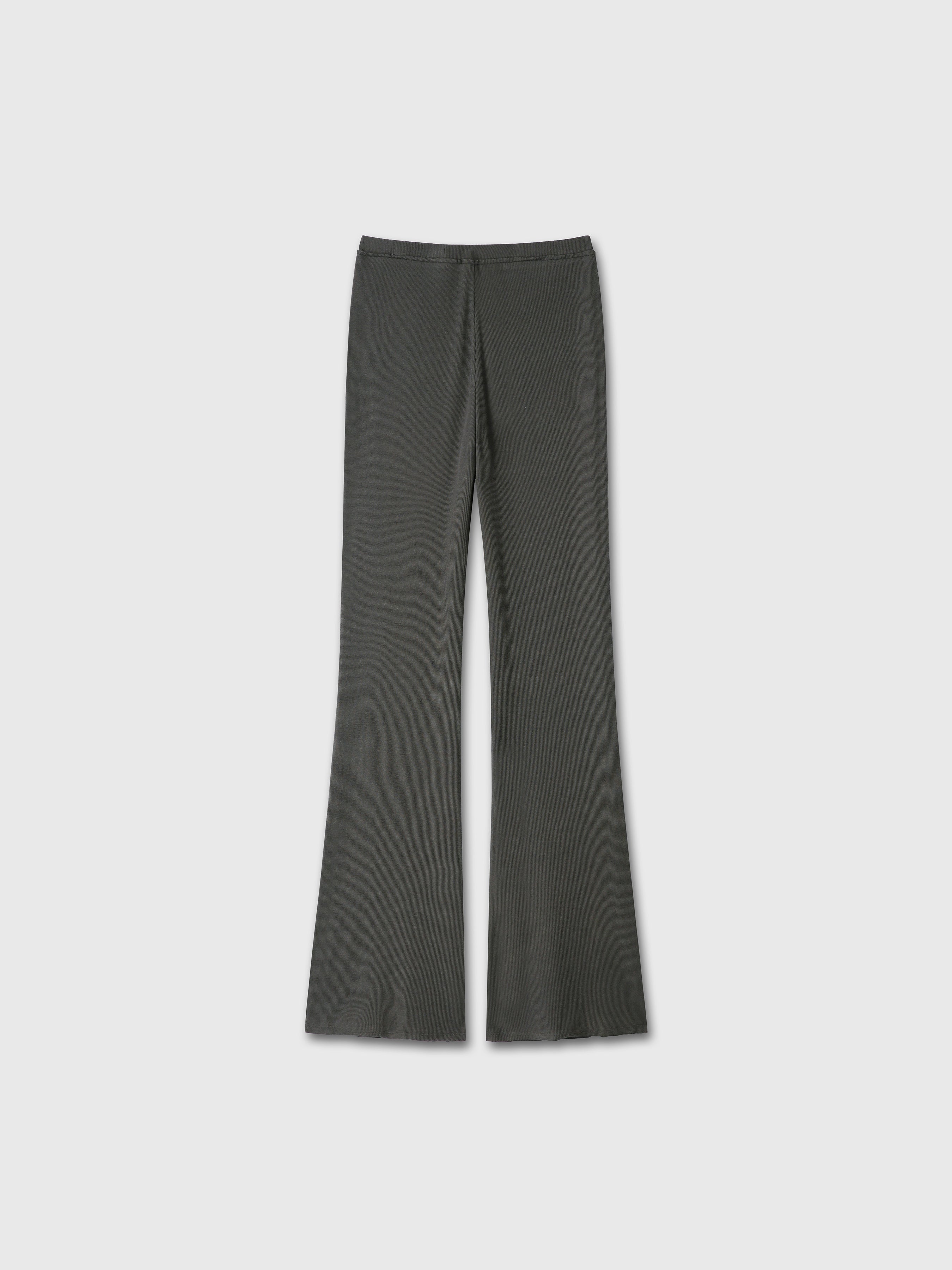 (W) TENCEL RIBBED FLARED PANTS_ OLIVE CHARCOAL