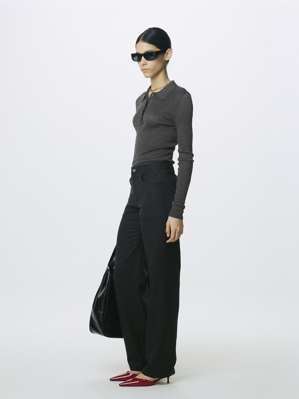 (W) WOOL 5 POCKET STRAIGHT PANTS_ DARK CHARCOAL