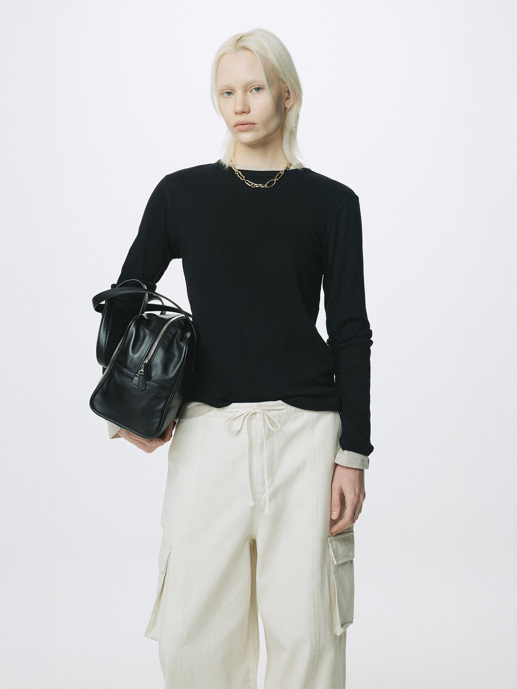 (W) COTTON CASHMERE ESSENTIAL TOP_ BLACK
