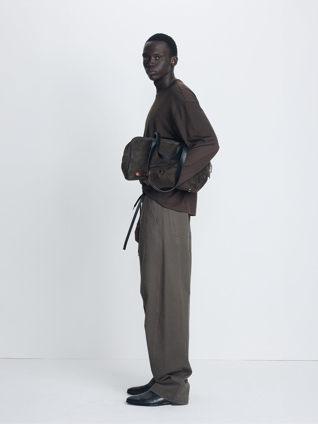 BRUSHED COTTON DRILL RELAXED STRING PANTS_ OLIVE