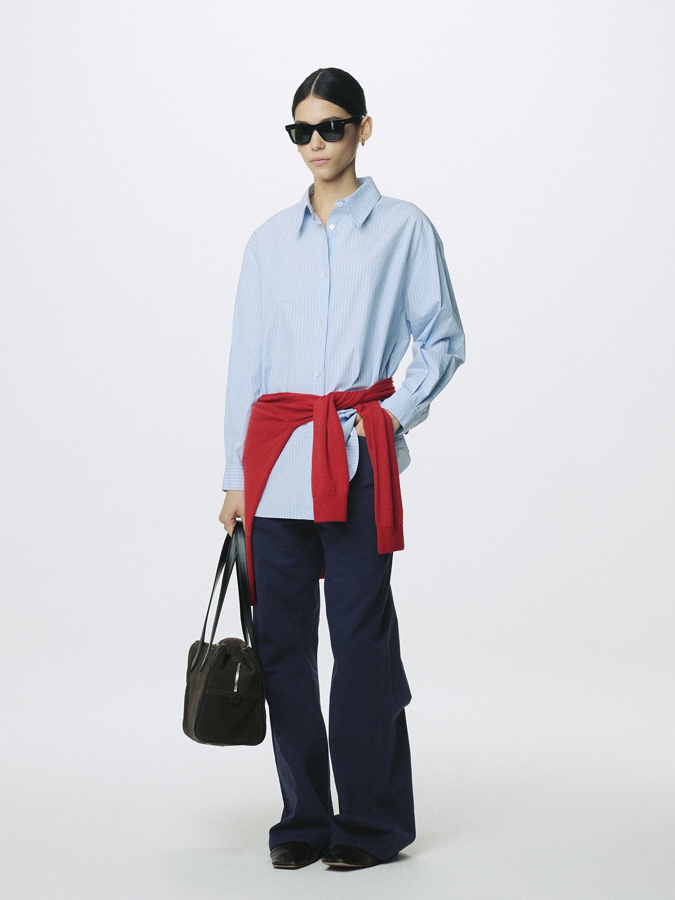 (W) WASHED COTTON TWILL LOOSE FLARED JEANS_ PURPLE BLUE