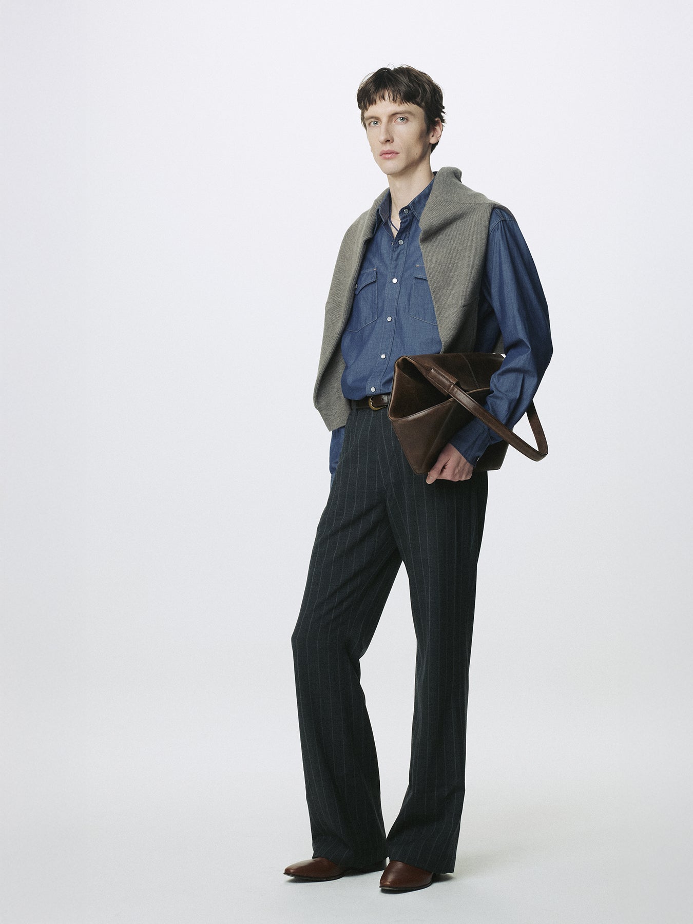 WASHED CHAMBRAY WESTERN SHIRT (ITALIAN FABRIC)_ MEDIUM INDIGO