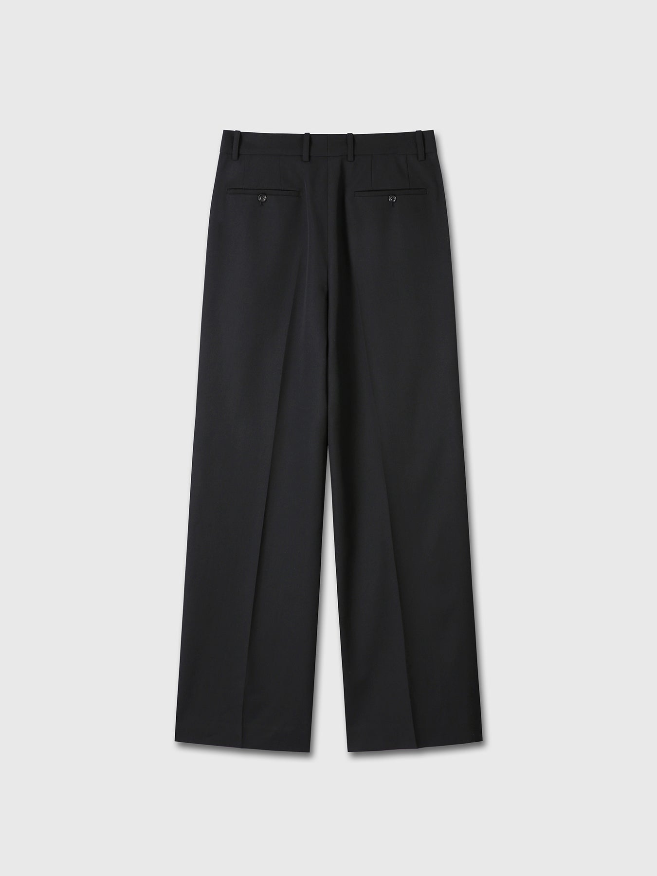 (W) WOOL DOUBLE-PLEATED WIDE TROUSERS_ BLACK