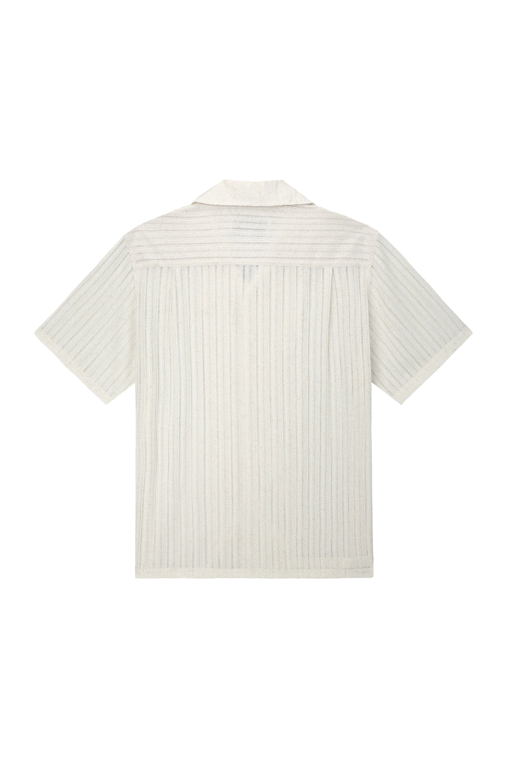 Crochet Camp Collar Half Sleeve Shirt_ Melange Ecru