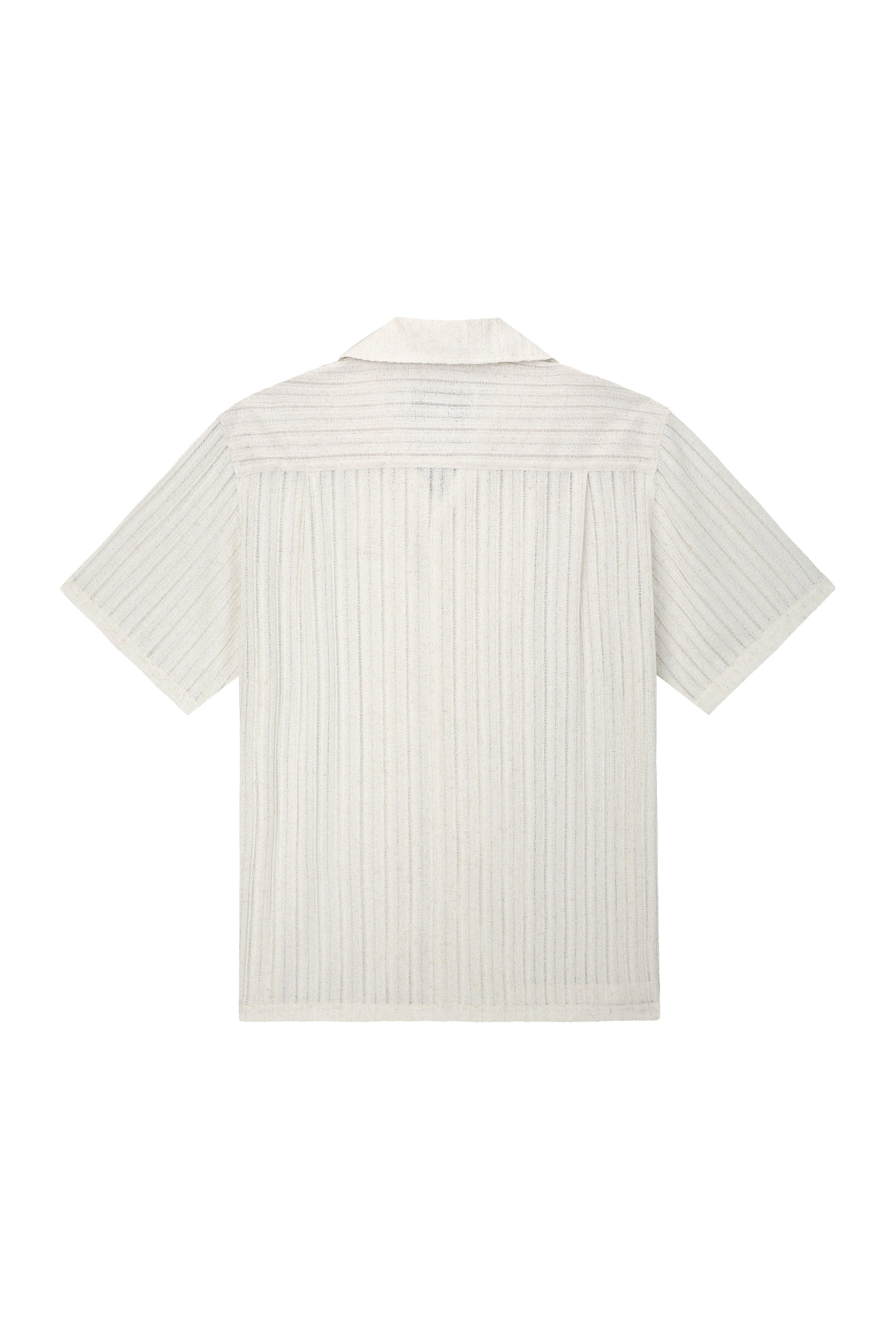Crochet Camp Collar Half Sleeve Shirt_ Melange Ecru