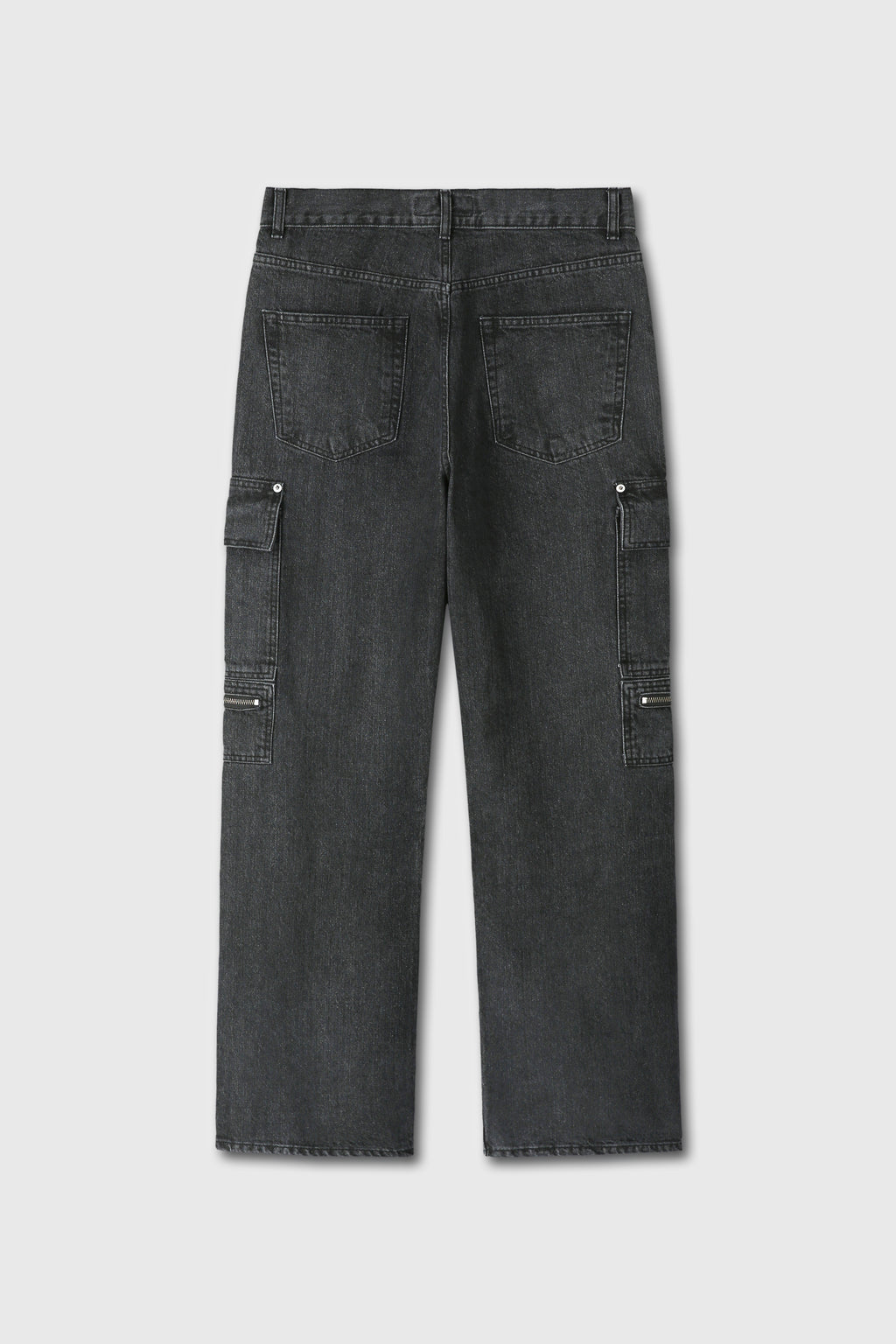 Relaxed Cut Denim Cargo Jeans_ Faded Black