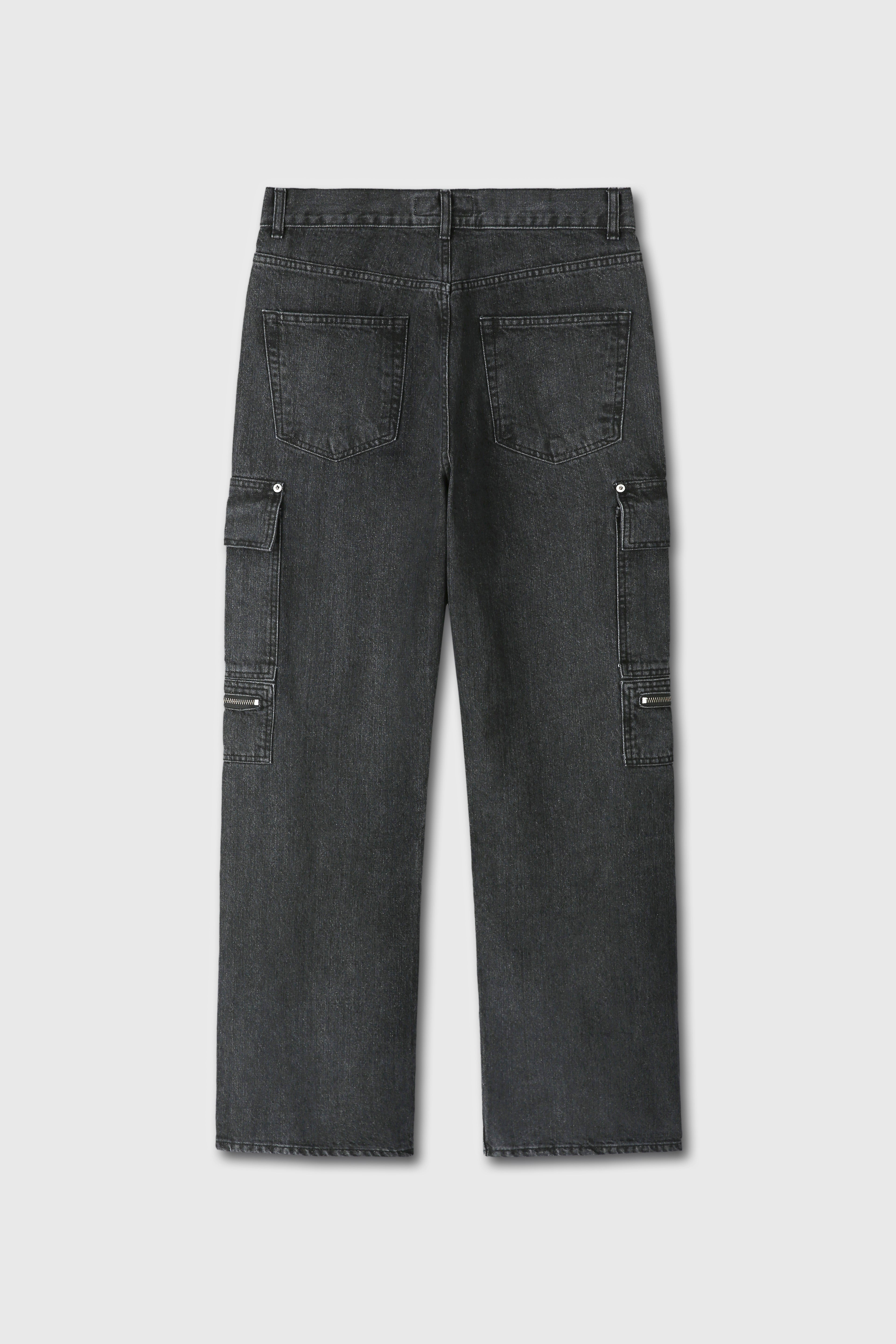 Relaxed Cut Denim Cargo Jeans_ Faded Black