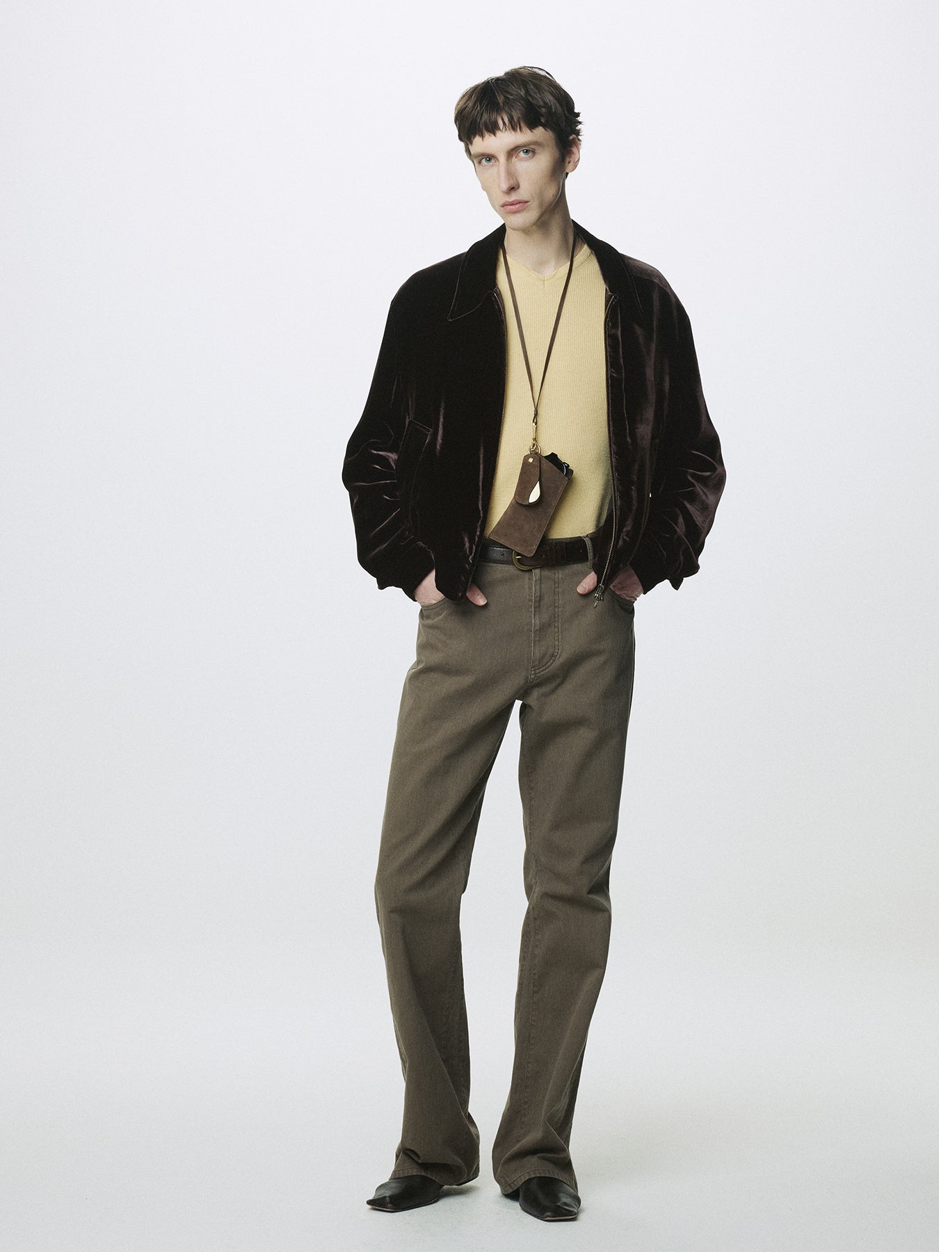 VELVET ZIPPERED BLOUSON JACKET_ DARK BROWN