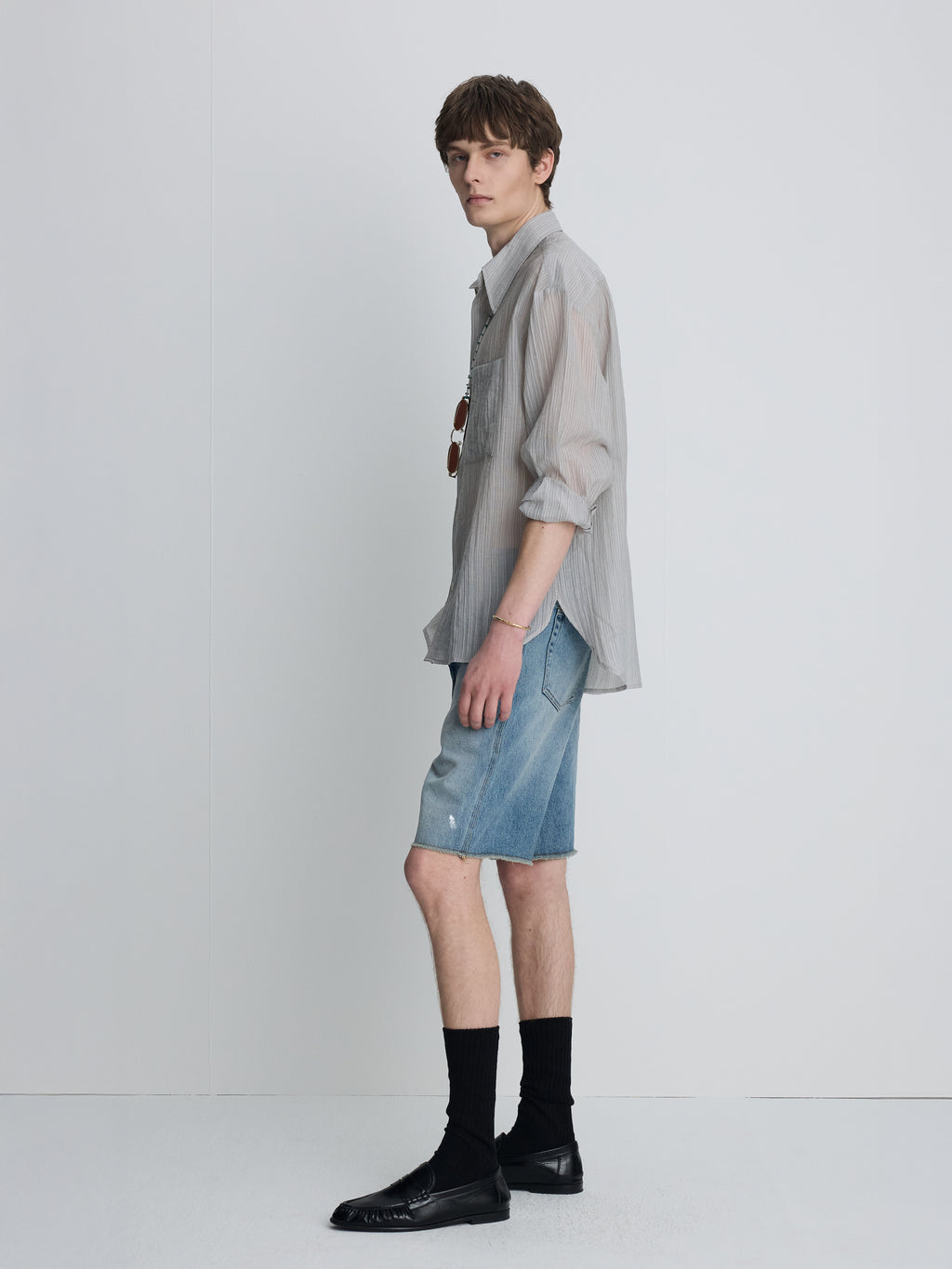 LYOCELL OVERSIZED STRIPE SHIRT_ GREY