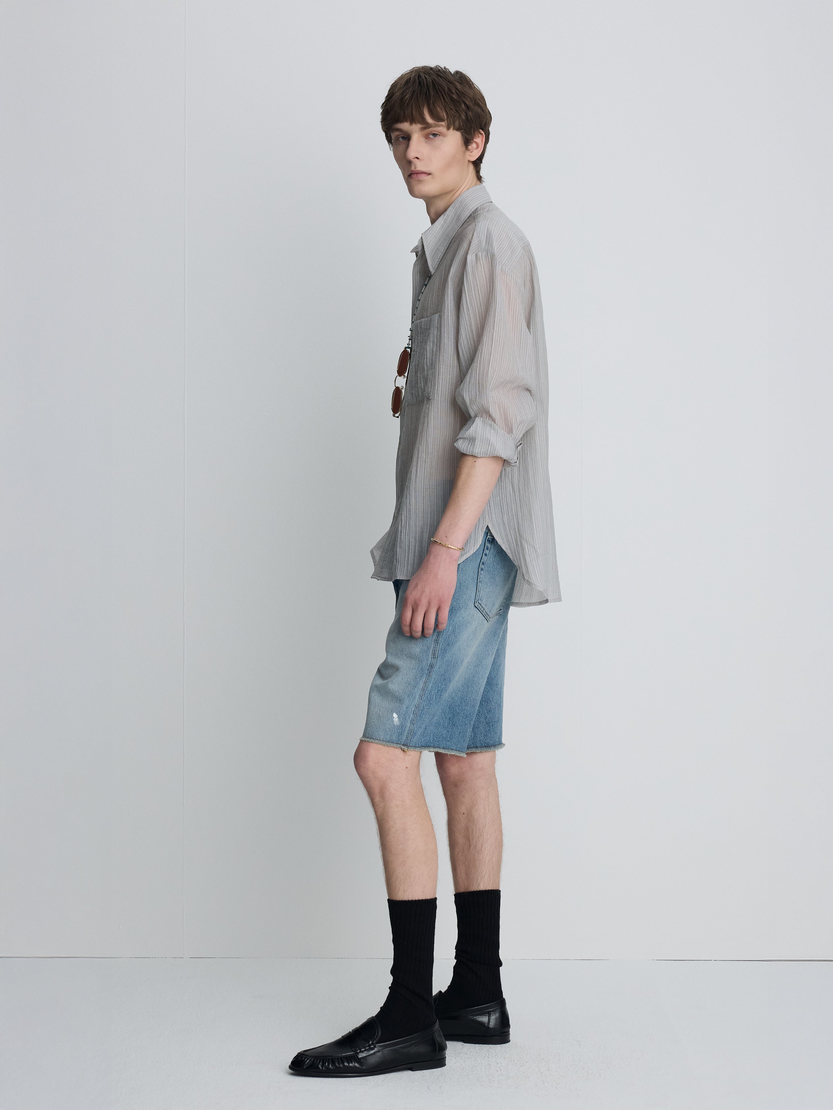LYOCELL OVERSIZED STRIPE SHIRT_ GREY