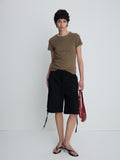 (W) RIBBED HALF SLEEVE T-SHIRTS_ TAUPE