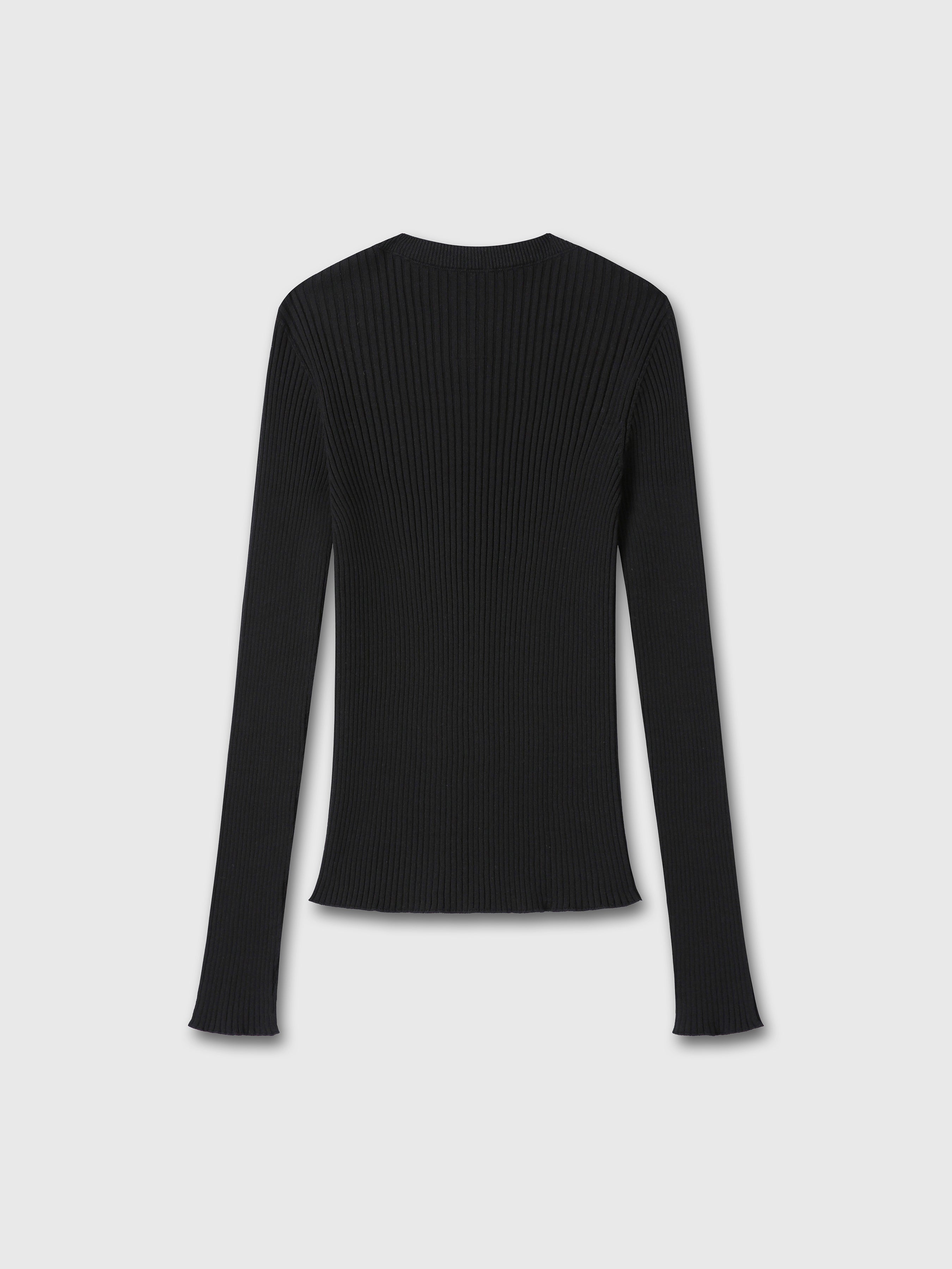 (W) SILK COTTON RIBBED BUTTON CARDIGAN_ BLACK