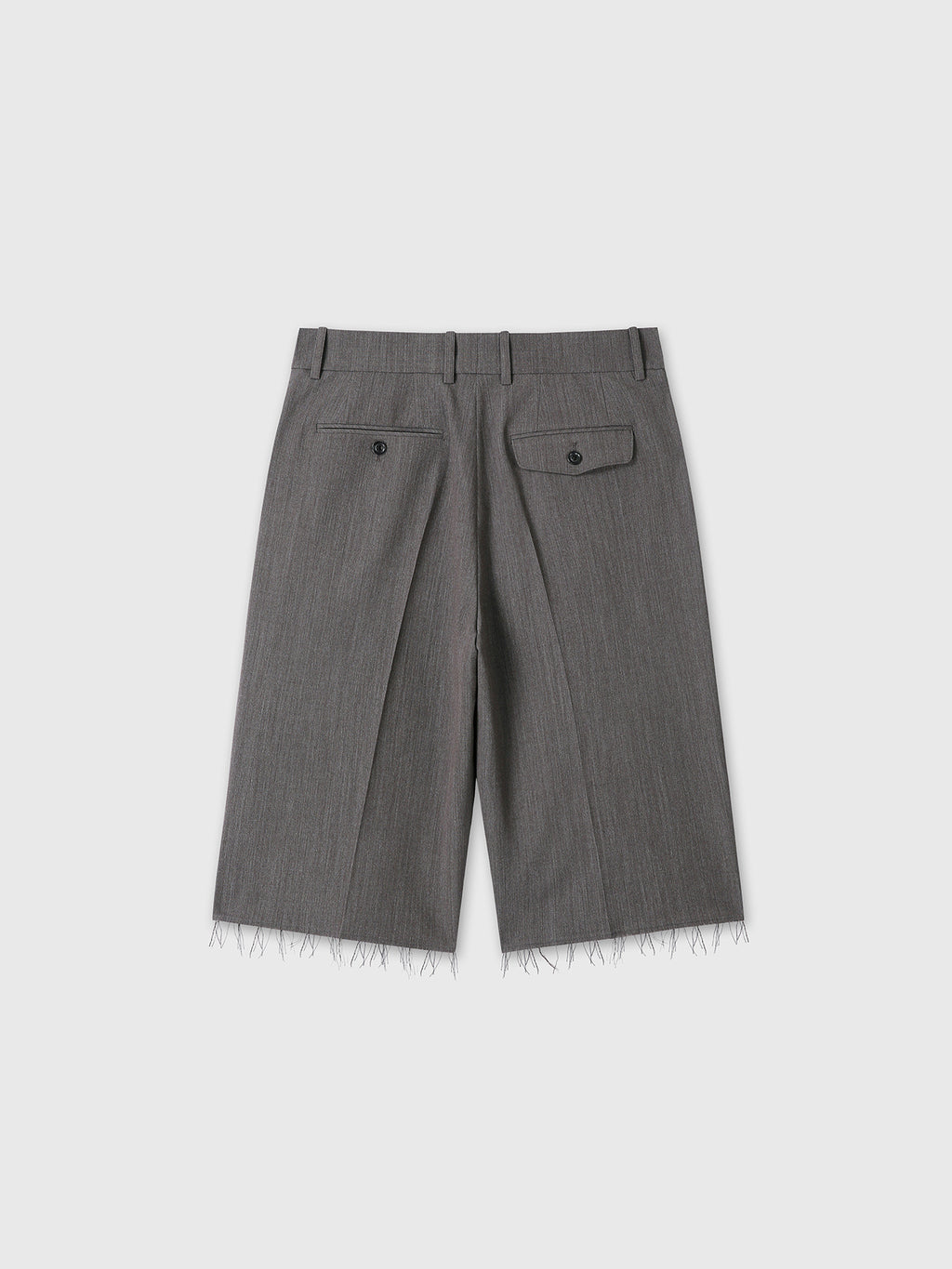 RAW-CUT WOOL PLEATED TAILORED SHORTS_ MELANGE GREY