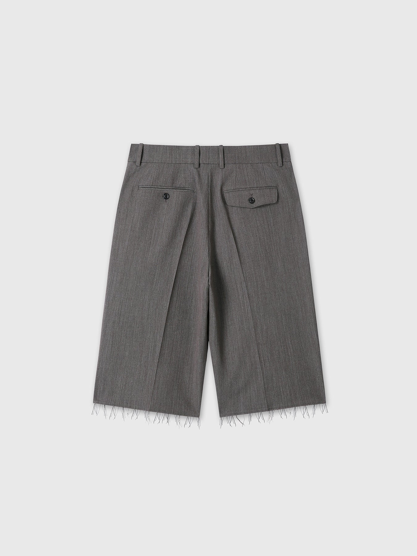 RAW-CUT WOOL PLEATED TAILORED SHORTS_ MELANGE GREY